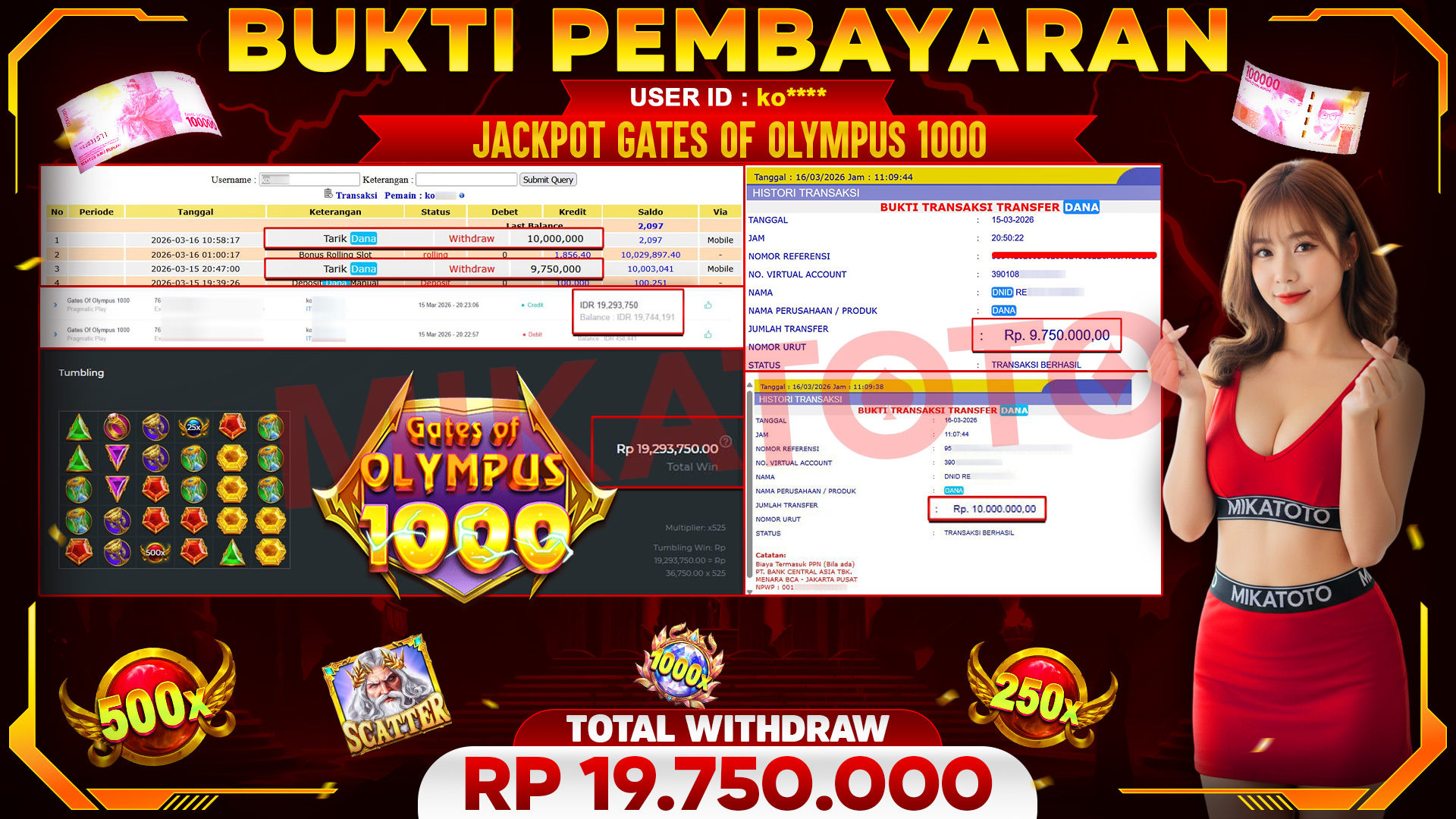 🏆 SELAMAT KEPADA PEMENANG JACKPOT DI Gates Of Olympus 1000 - Pragmatic Play 19,750.000🏆
