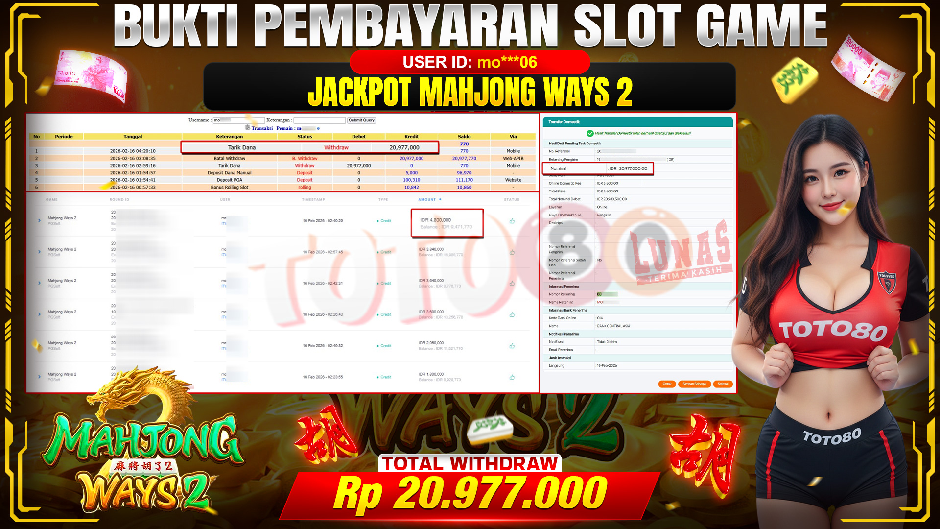 TO80 – JACKPOT SLOT MAHJONG WAYS 2. 20,977,000,- TELAH DIBAYARKAN! 🎉