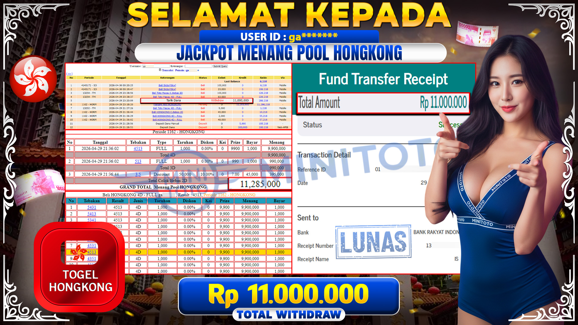 BUKTI JACPOT Menang Pool HONGKONG
