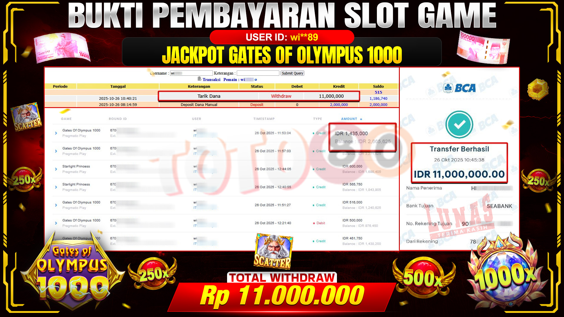 🎉 TOTO80 – JACKPOT SLOT GATES OF OLYMPUS 1000 RP.11.000.000,- TELAH DIBAYARKAN! 🎉