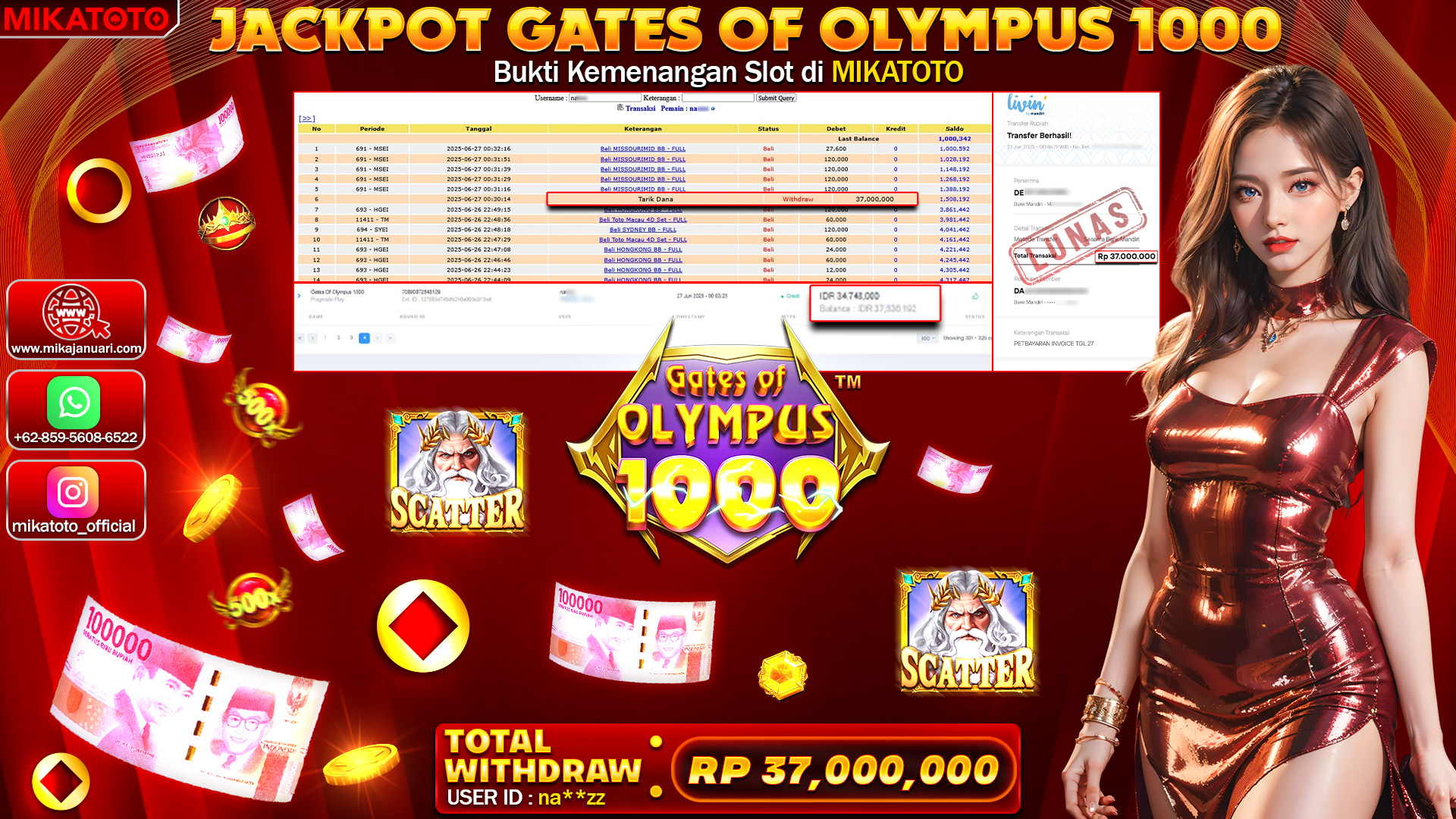 🏆 SELAMAT KEPADA PEMENANG JACKPOT DI GATES OF OLYMPUS 1000 37,000,000🏆