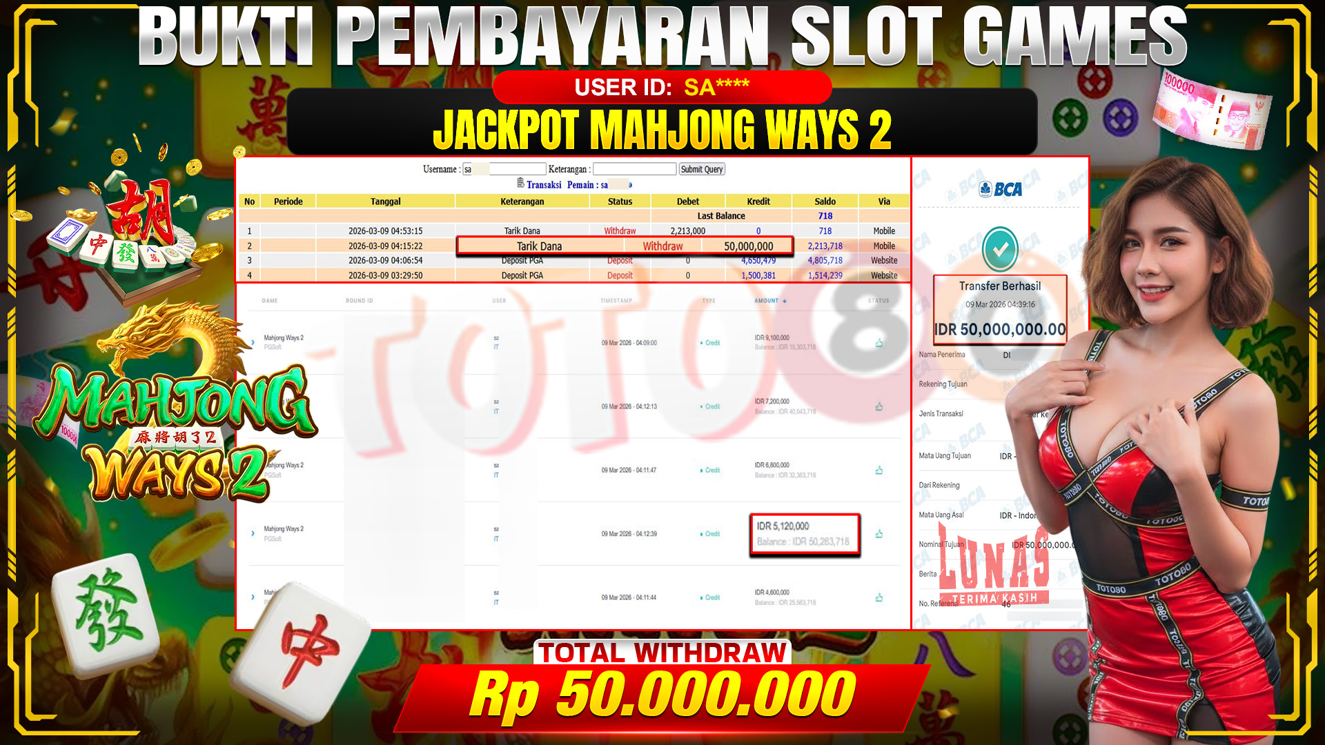 🎉 TOTO80 – JACKPOT SLOT MAHJONG WAYS 2  RP. 50,000,000,- TELAH DIBAYARKAN! 🎉