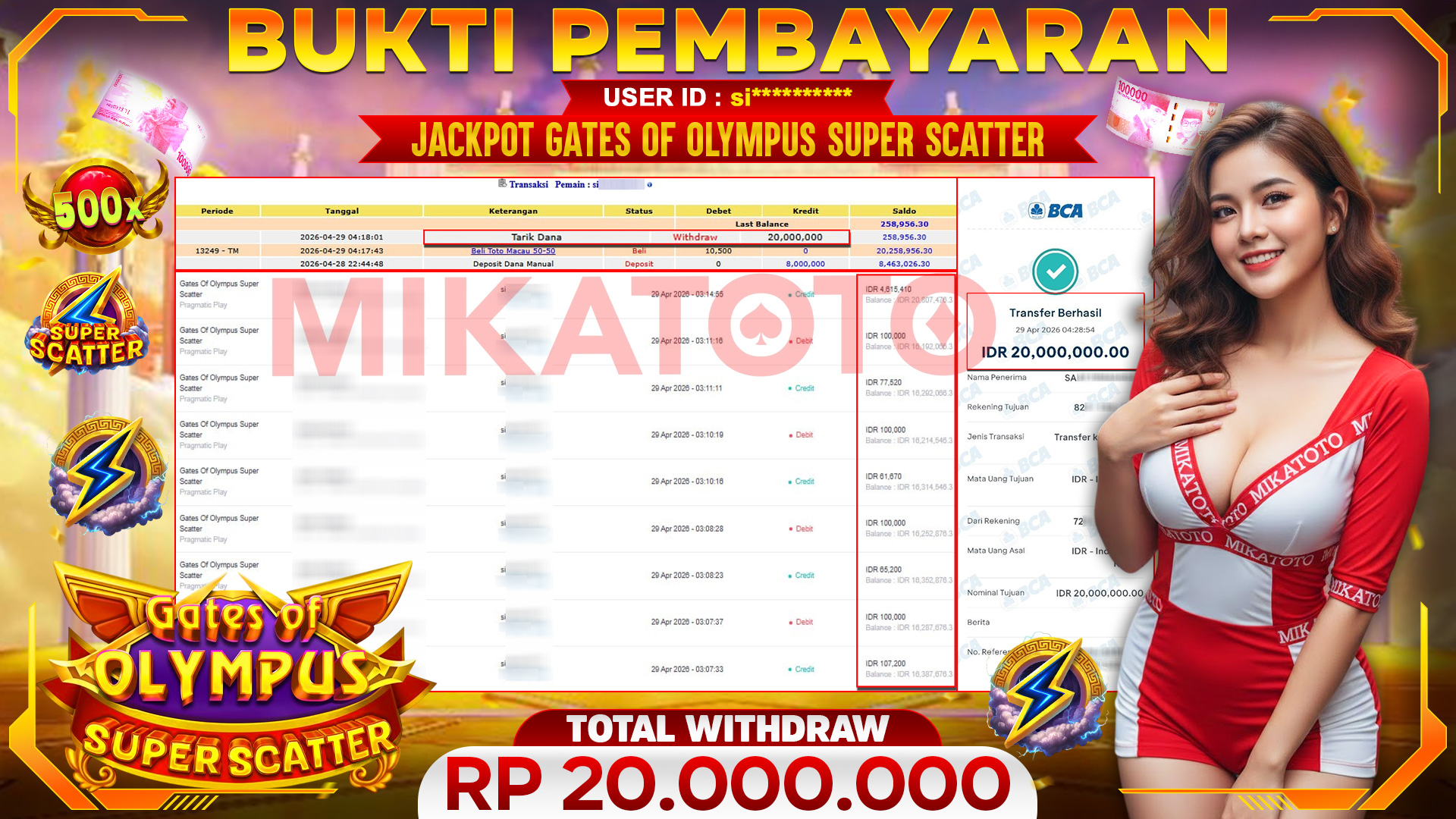🏆 SELAMAT KEPADA PEMENANG JACKPOT DI Gates Of Olympus Super Scatter - Pragmatic Play 20,000,000🏆