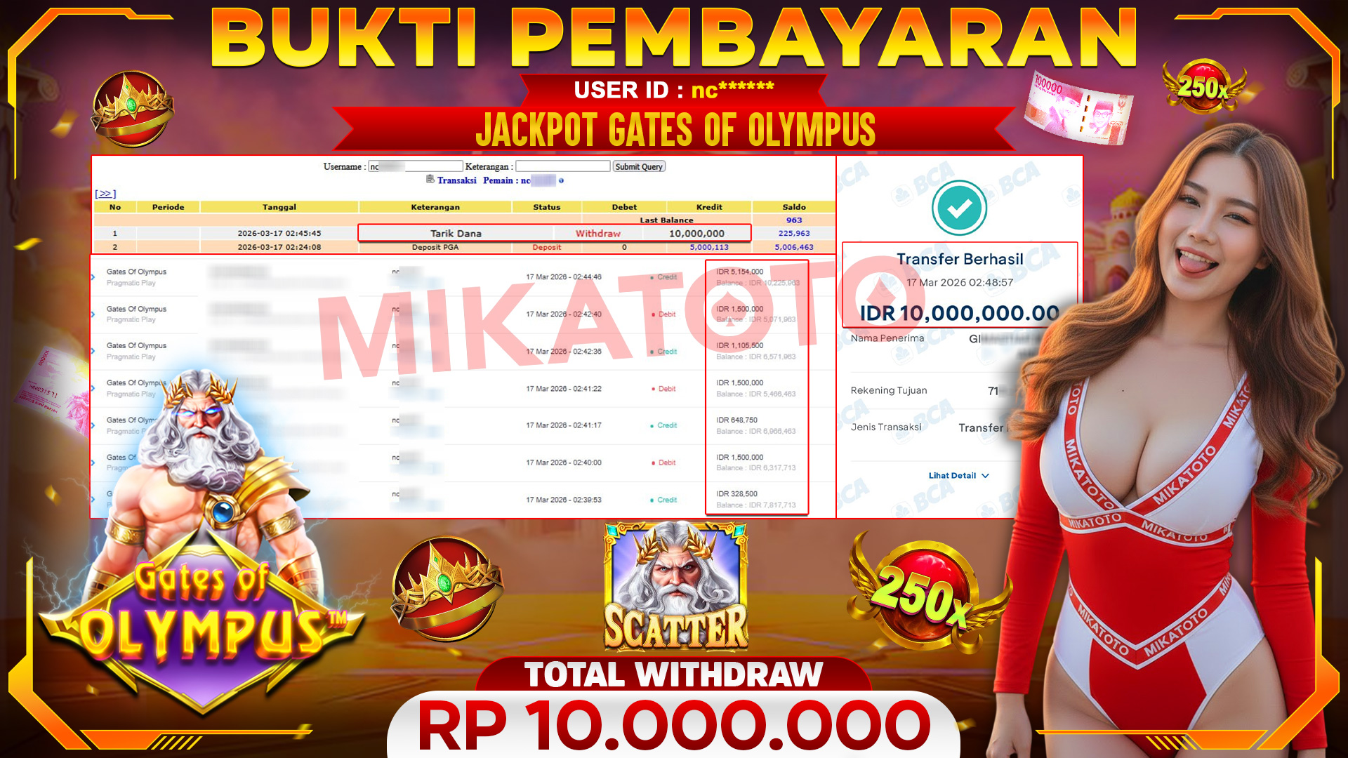 🏆 SELAMAT KEPADA PEMENANG JACKPOT DI Gates Of Olympus - Pragmatic Play 10,000.000🏆