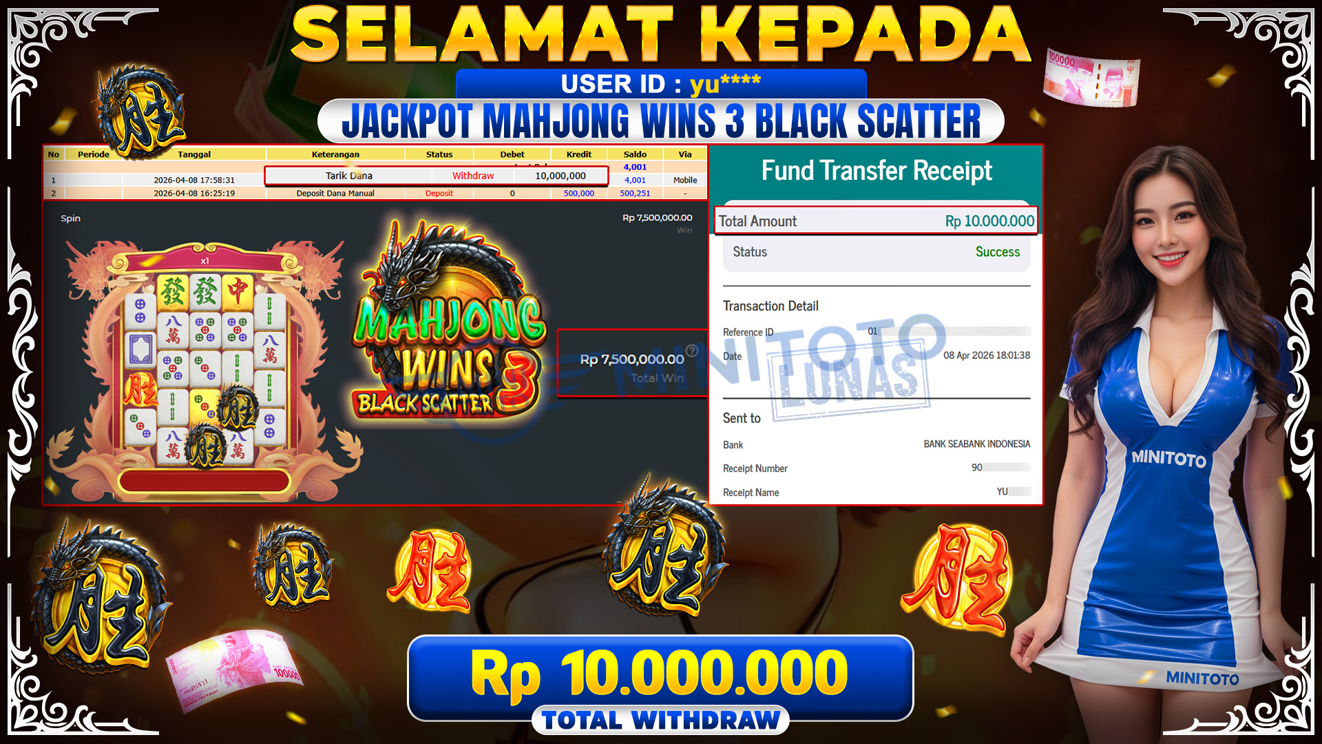 BUKTI JACPOT Mahjong Wins 3 - Black Scatter Pragmatic Play