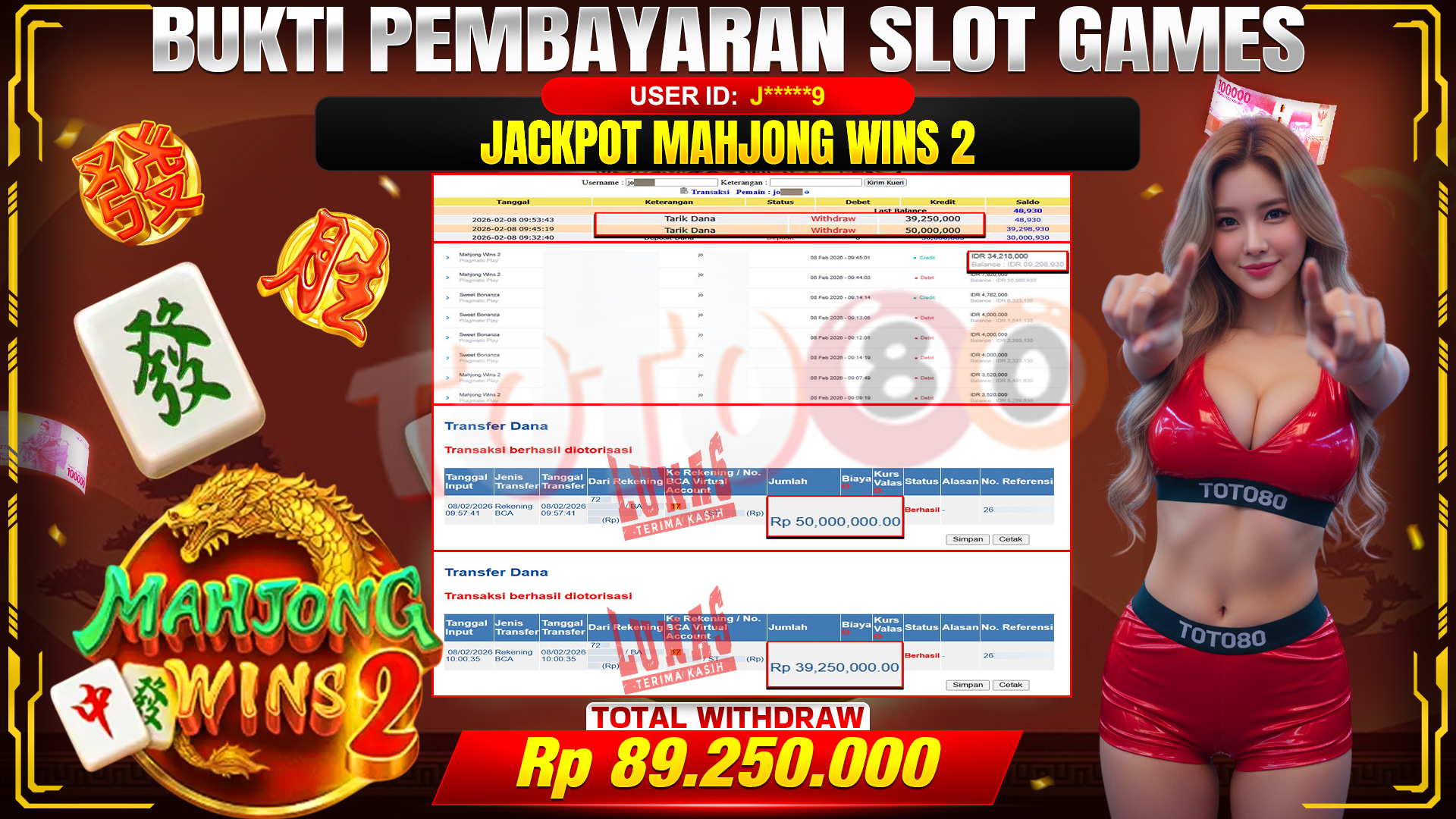 🎉 TOTO80 – JACKPOT SLOT MAHJONG WINS 2 RP. 89,250,000,- TELAH DIBAYARKAN! 🎉