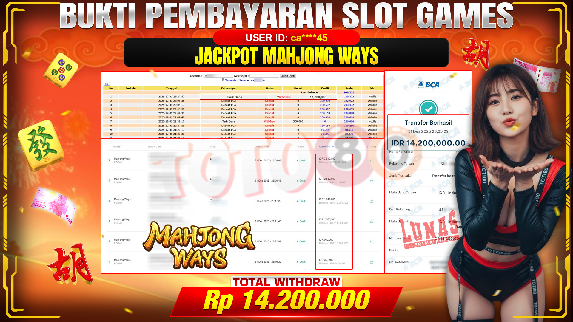 🎉 TOTO80 – JACKPOT SLOT MAHJONG WAYS RP.14,200,000,- TELAH DIBAYARKAN! 🎉