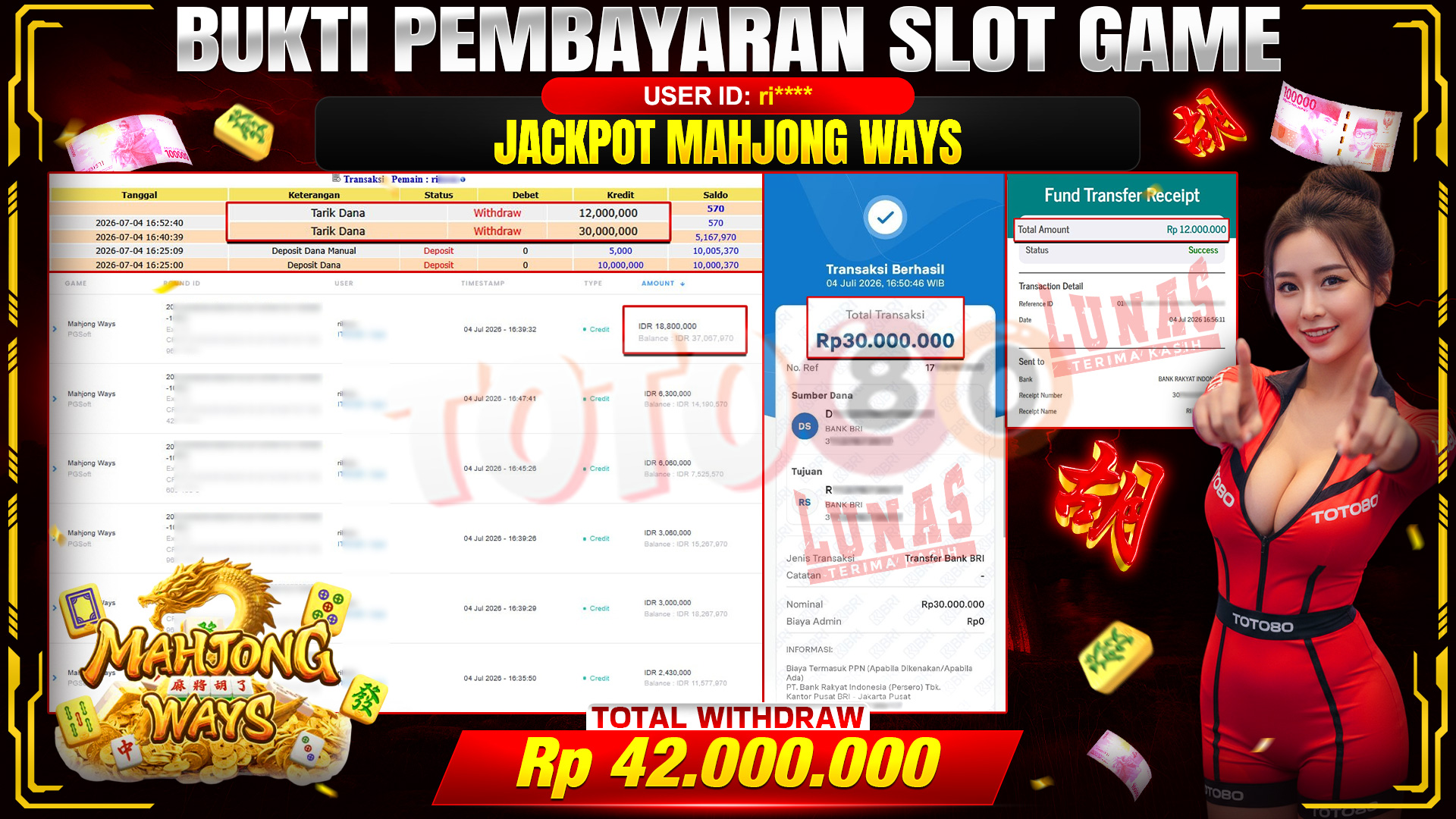 💰🎉 TOTO80 – JACKPOT SLOT MAHJONG  WAYS  RP. 42.000,000,-   TELAH DIBAYARKAN!💰🎉