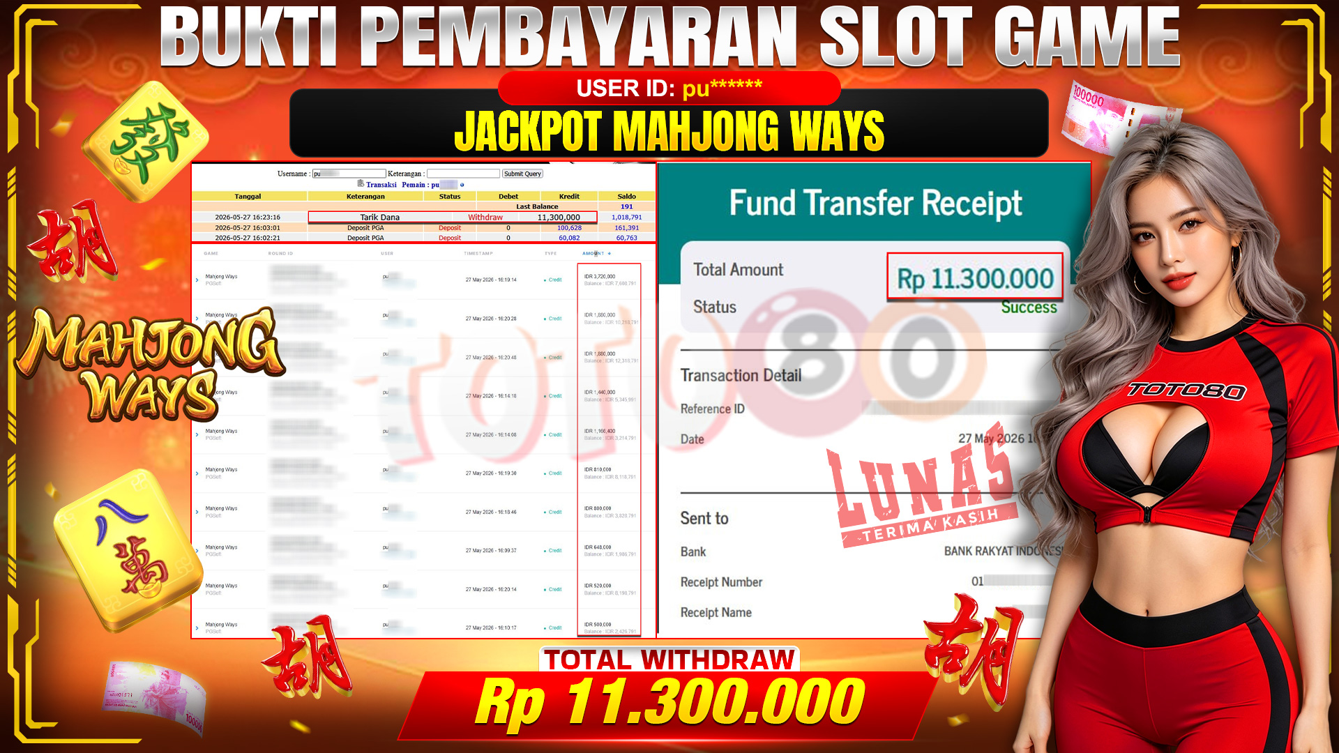 💰🎉 TOTO80 – JACKPOT SLOT MAHJONG WAYS  RP. 11,300,000,-  TELAH DIBAYARKAN!💰🎉