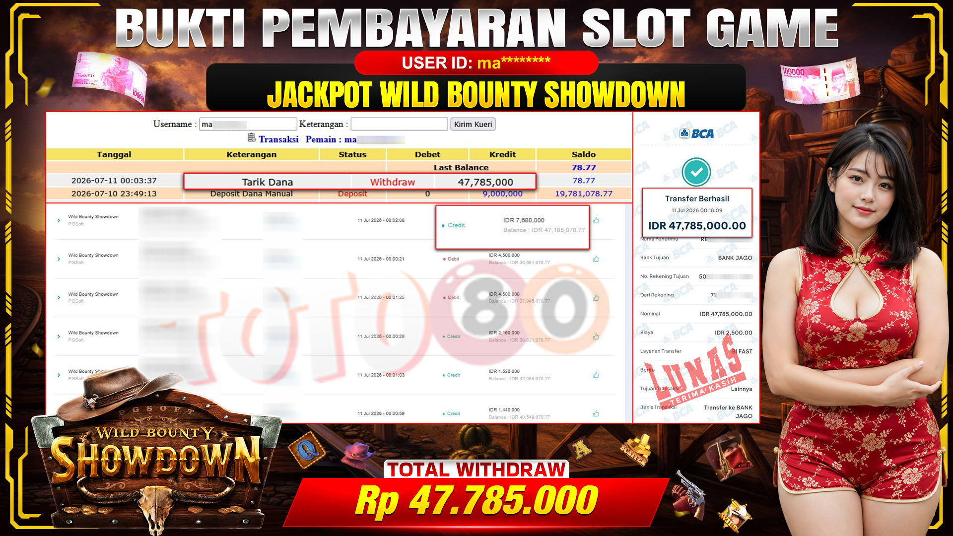 💰🎉 TOTO80 – JACKPOT SLOT WILD BOUNTY SHOWDOWN  RP. 47.785.000,- TELAH DIBAYARKAN!💰🎉