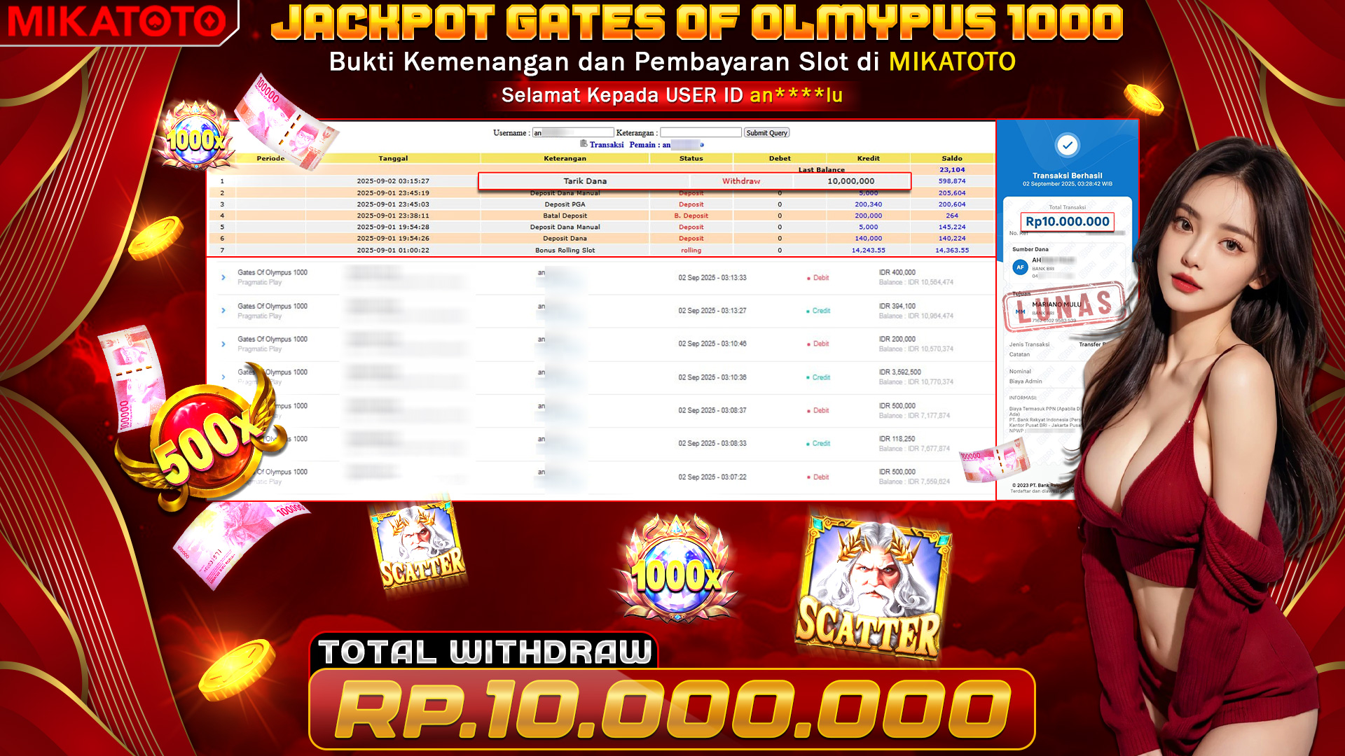 🏆 SELAMAT KEPADA PEMENANG JACKPOT DI Gates Of Olympus 1000 - Pragmatic Play 10,000,000🏆
