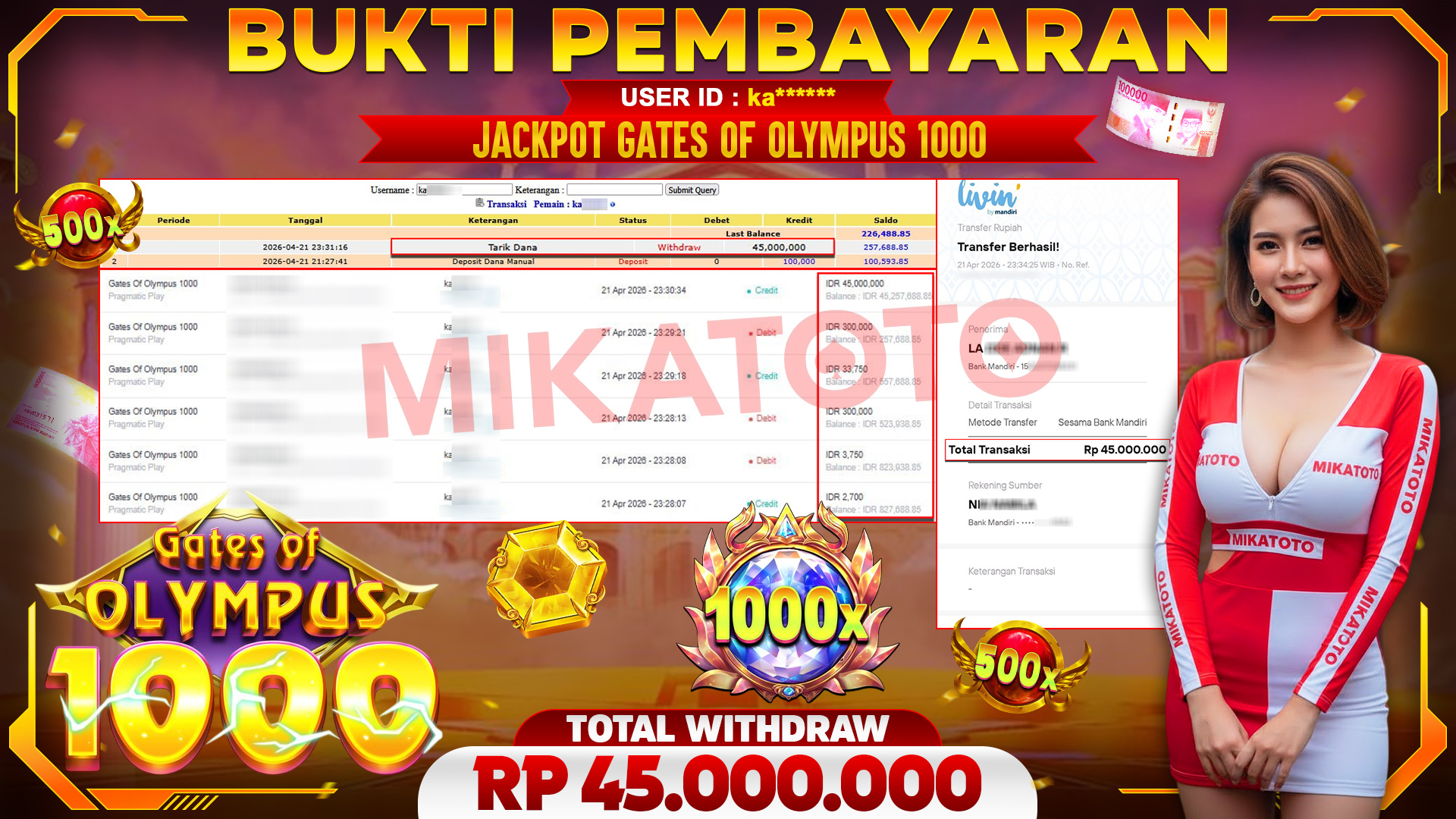 🏆 SELAMAT KEPADA PEMENANG JACKPOT DI Gates Of Olympus 1000 - Pragmatic Play 45,000,000🏆