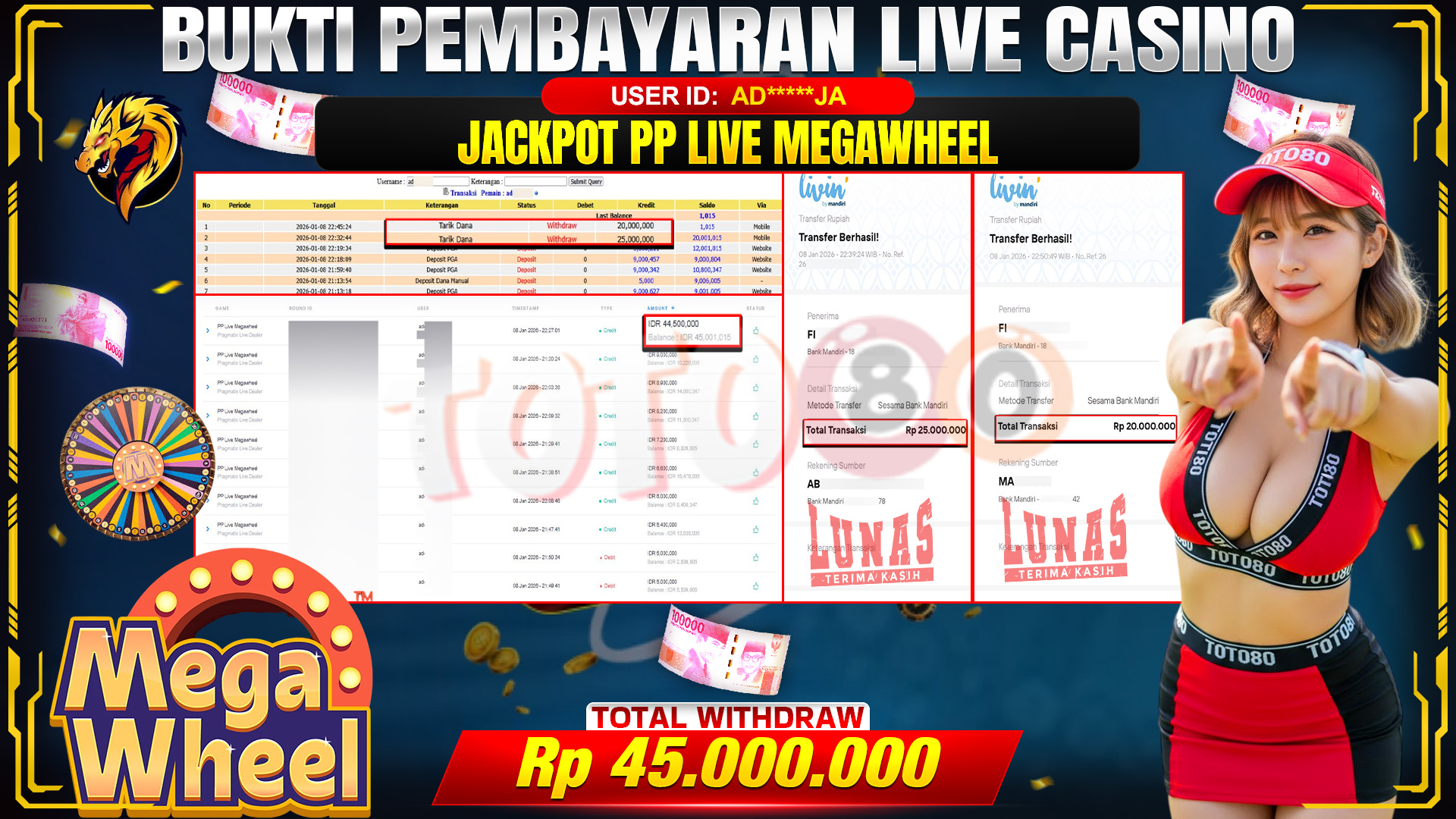 🎉 TOTO80 – JACKPOT MEGA WHELL RP. 45,000,000,- TELAH DIBAYARKAN! 🎉