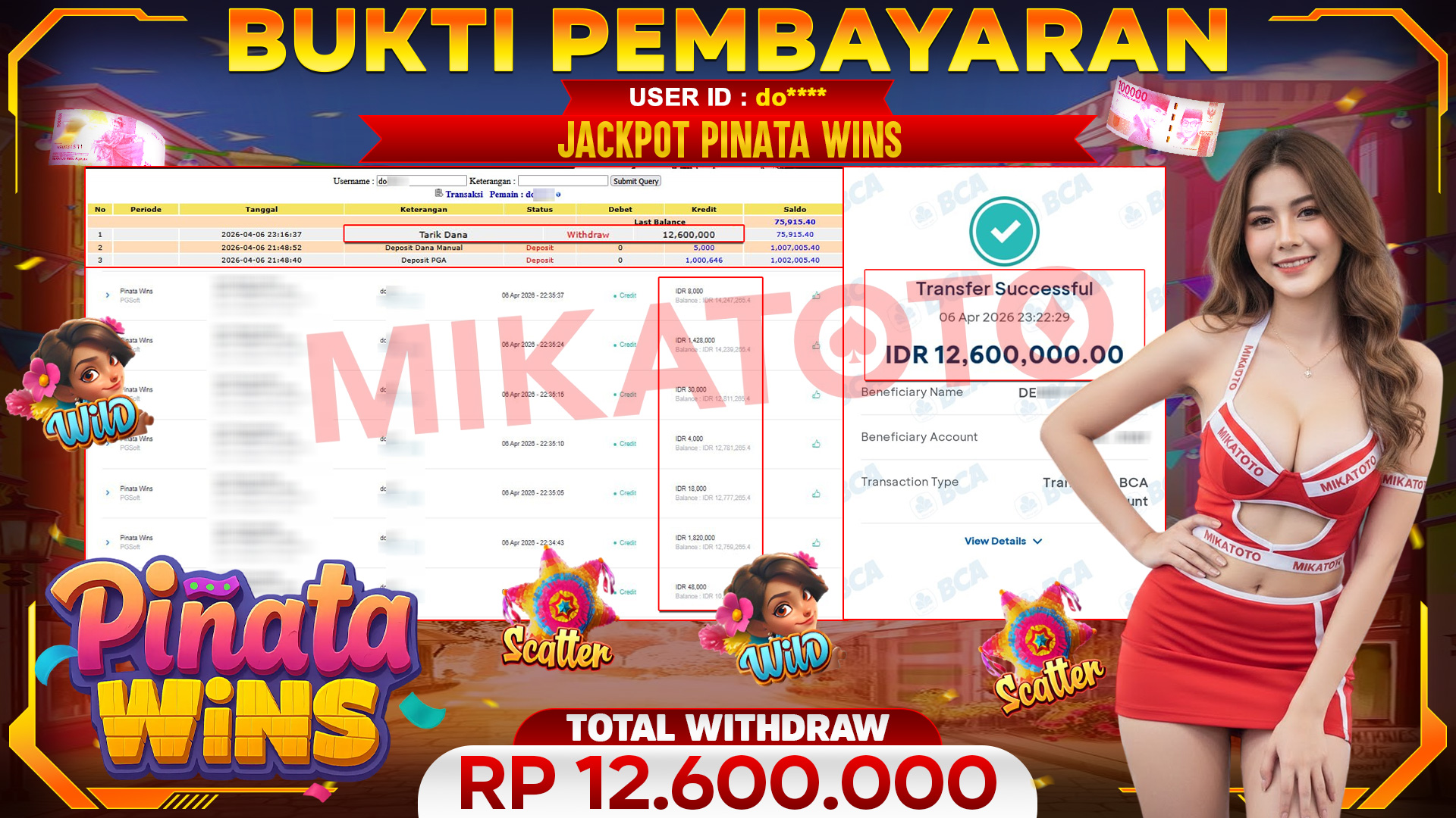 🏆 SELAMAT KEPADA PEMENANG JACKPOT DI Pinata Wins - PGSoft 12,600,000🏆