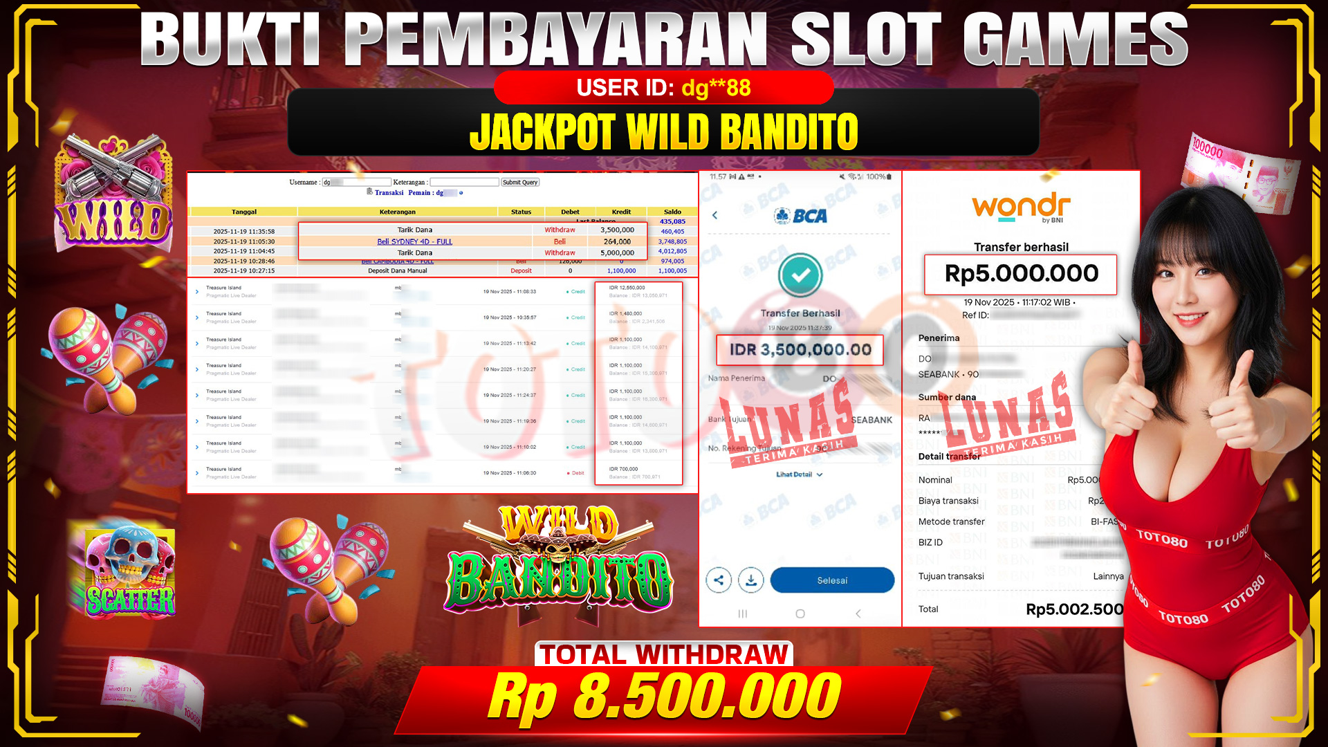🎉 TOTO80 – JACKPOT SLOT WILD BANDITO RP. 8,500,000,- TELAH DIBAYARKAN! 🎉