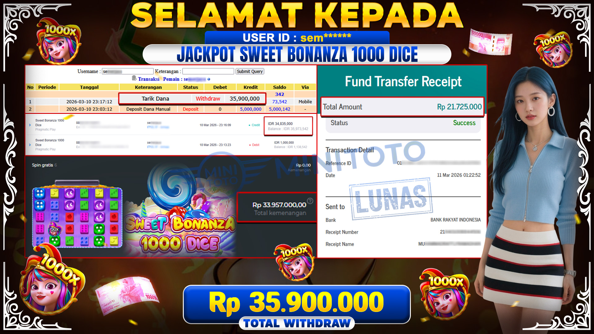 BUKTI JACPOT Sweet Bonanza 1000 Dice - Pragmatic 