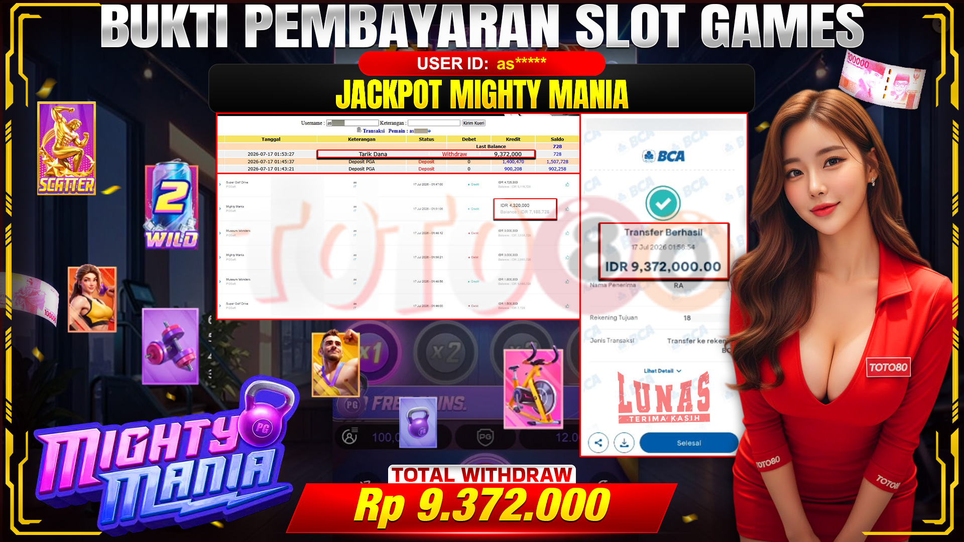 💰🎉 TOTO80 –  JACKPOT MIGHTY MANIA  RP. 9,372,000,- TELAH DIBAYARKAN!💰🎉
