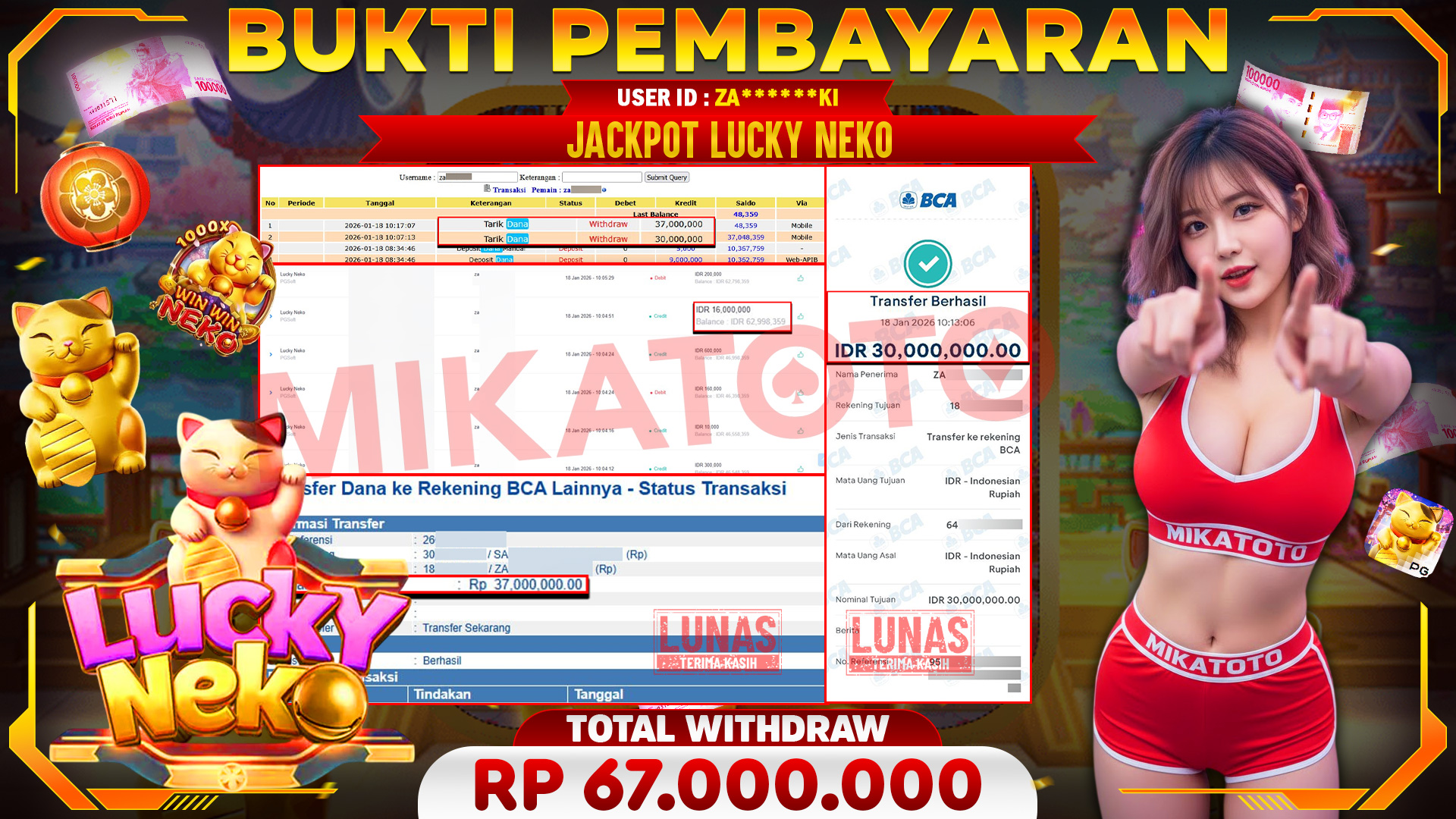 🏆 SELAMAT KEPADA PEMENANG JACKPOT DI Lucky Neko - PGSoft 67,000.000🏆
