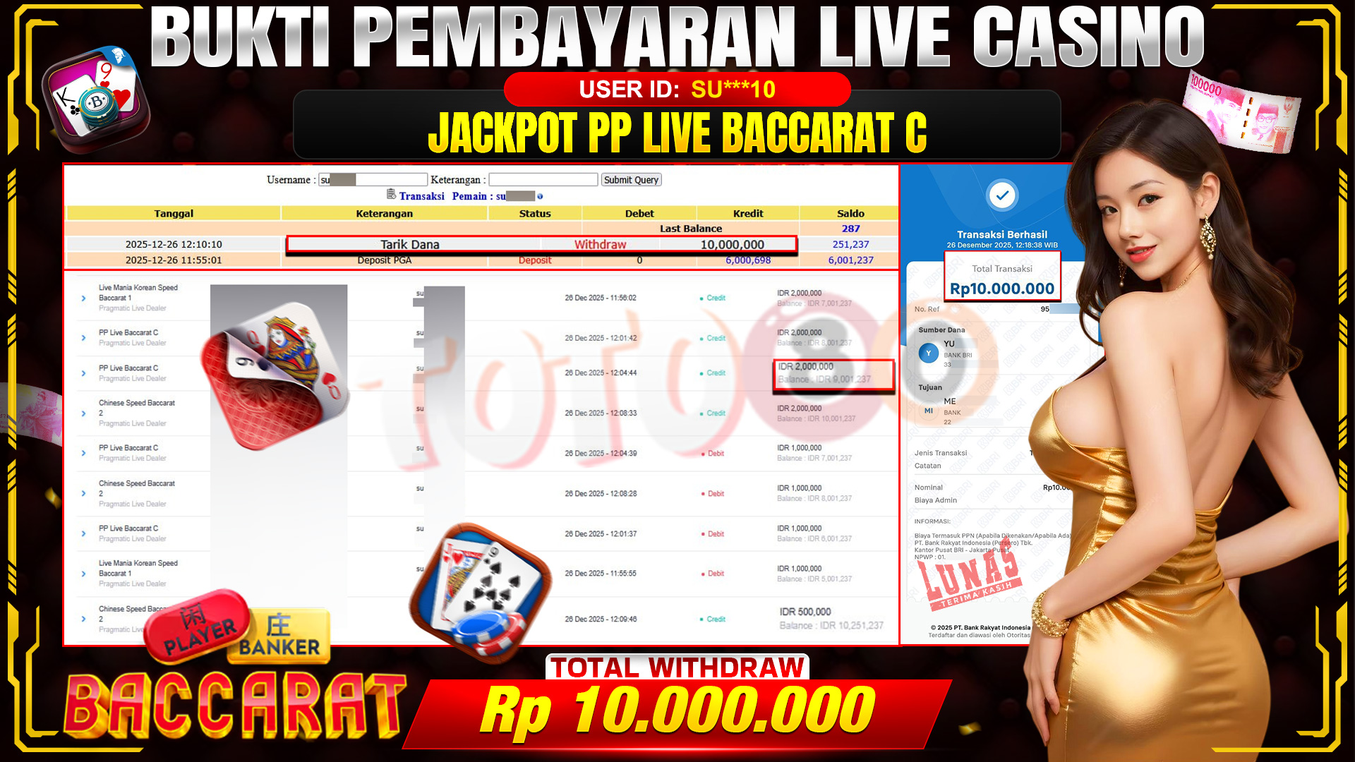 🎉 TOTO80 – JACKPOT PP LIVE BACCARAT C RP. 10,000,000,- TELAH DIBAYARKAN! 🎉