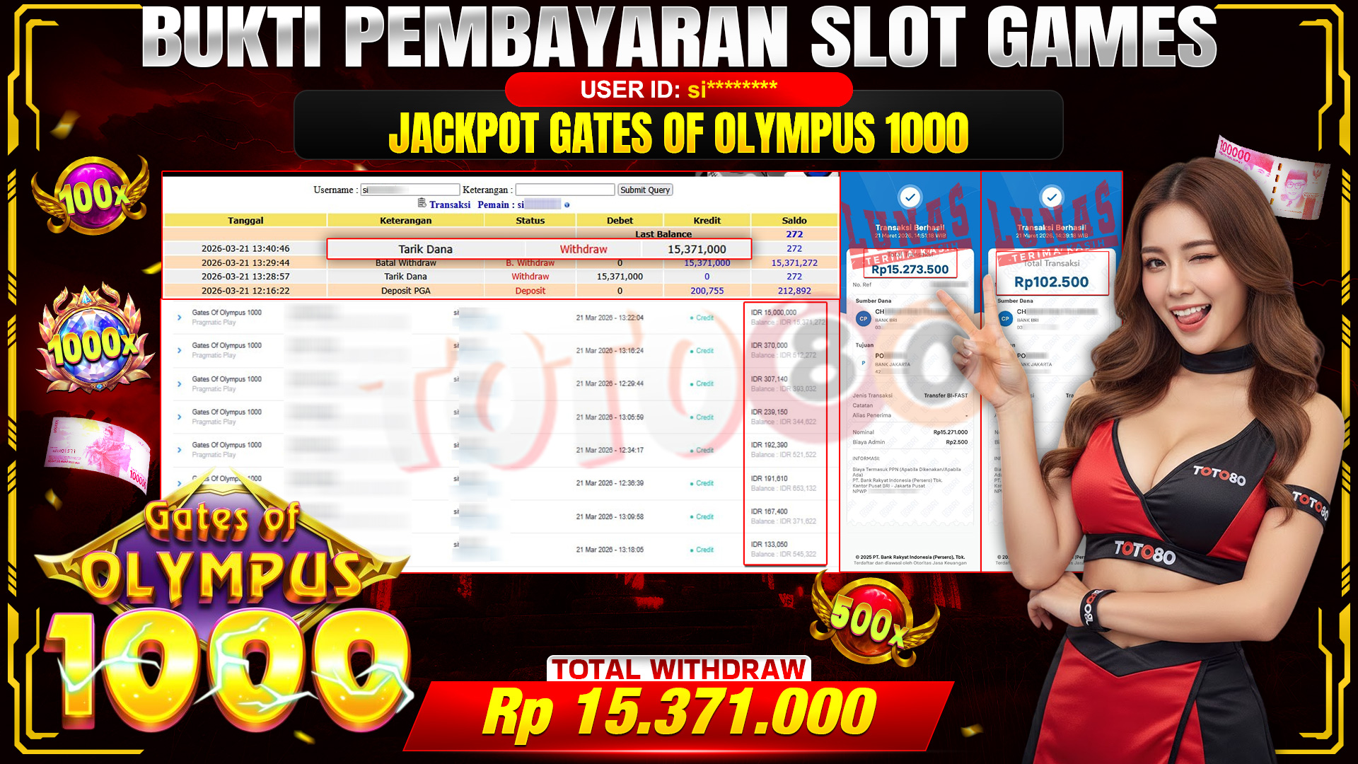 💰🎉 TOTO80 – JACKPOT GATES OF OLYMPUS 1000 RP. 15,371,000,- TELAH DIBAYARKAN!💰🎉