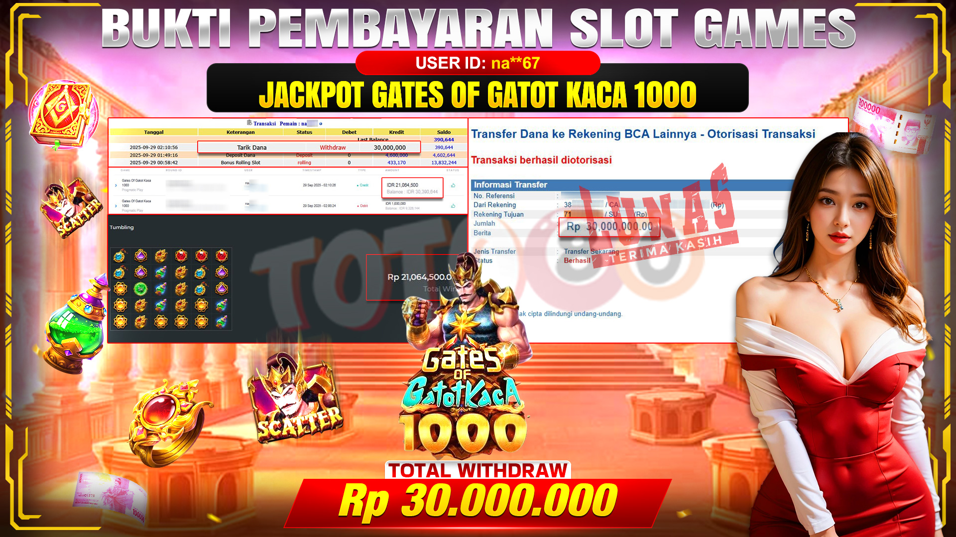 🎉 TOTO80 – JACKPOT SLOT GATES OF GATOT KACA 1000 RP.30,000,000,- TELAH DIBAYARKAN! 🎉