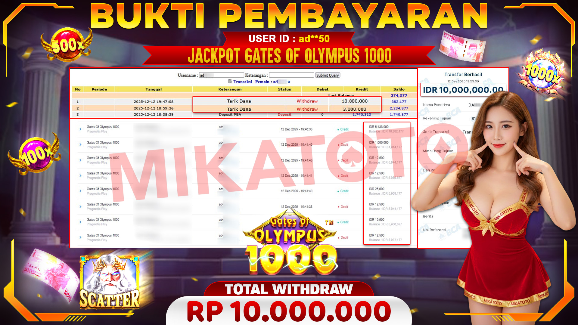 🏆 SELAMAT KEPADA PEMENANG JACKPOT DI Gates Of Olympus 1000 - Pragmatic Play 10,000,000🏆
