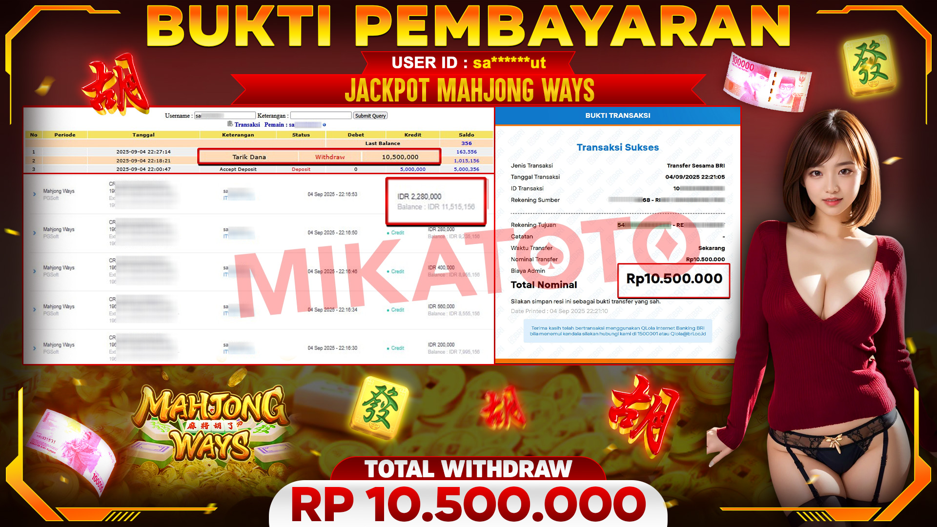 🏆 SELAMAT KEPADA PEMENANG JACKPOT DI Mahjong Ways - PGSoft 10,500,000🏆