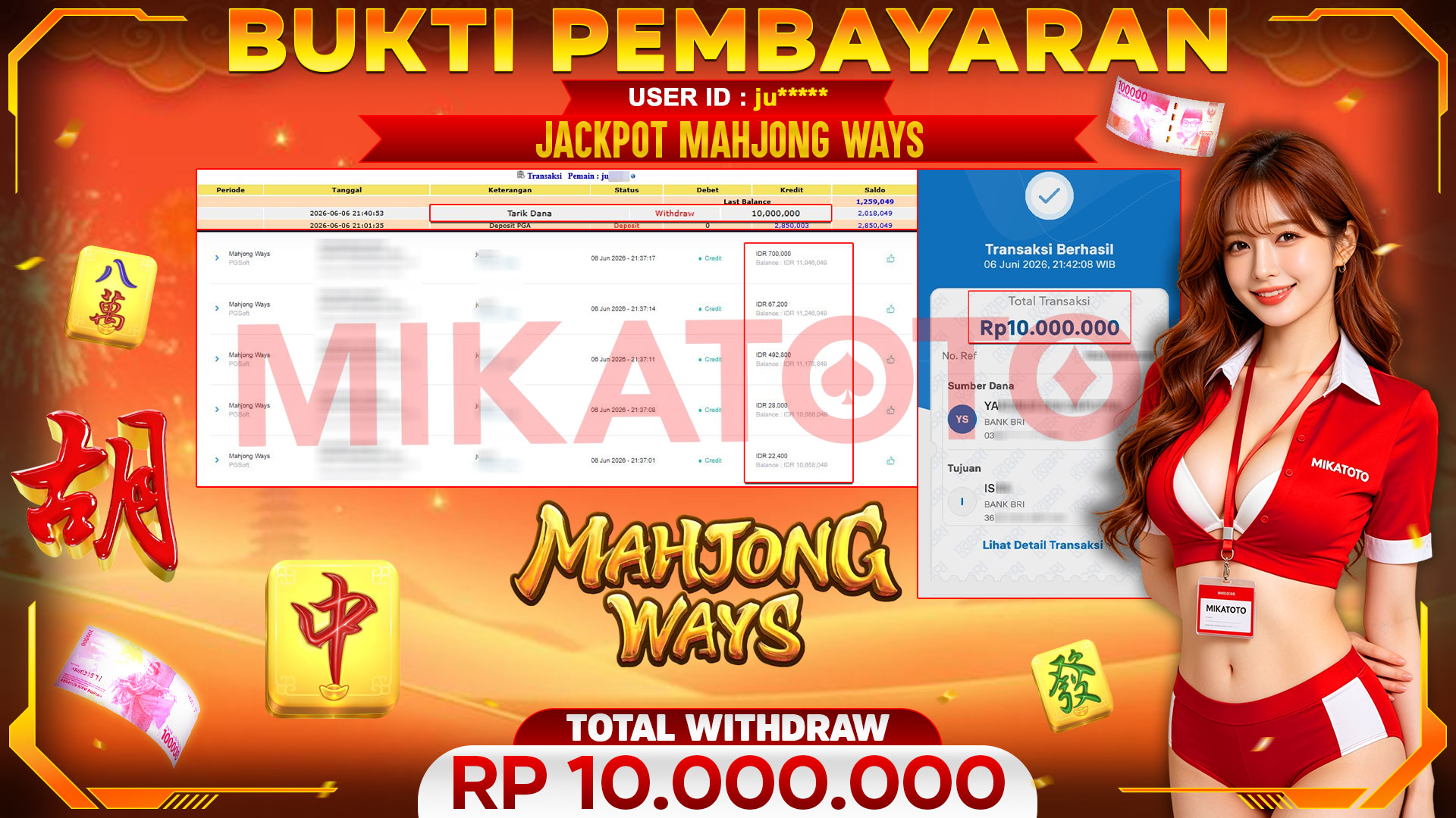 🏆 SELAMAT KEPADA PEMENANG JACKPOT DI Mahjong Ways - PGSoft 10,000,000🏆