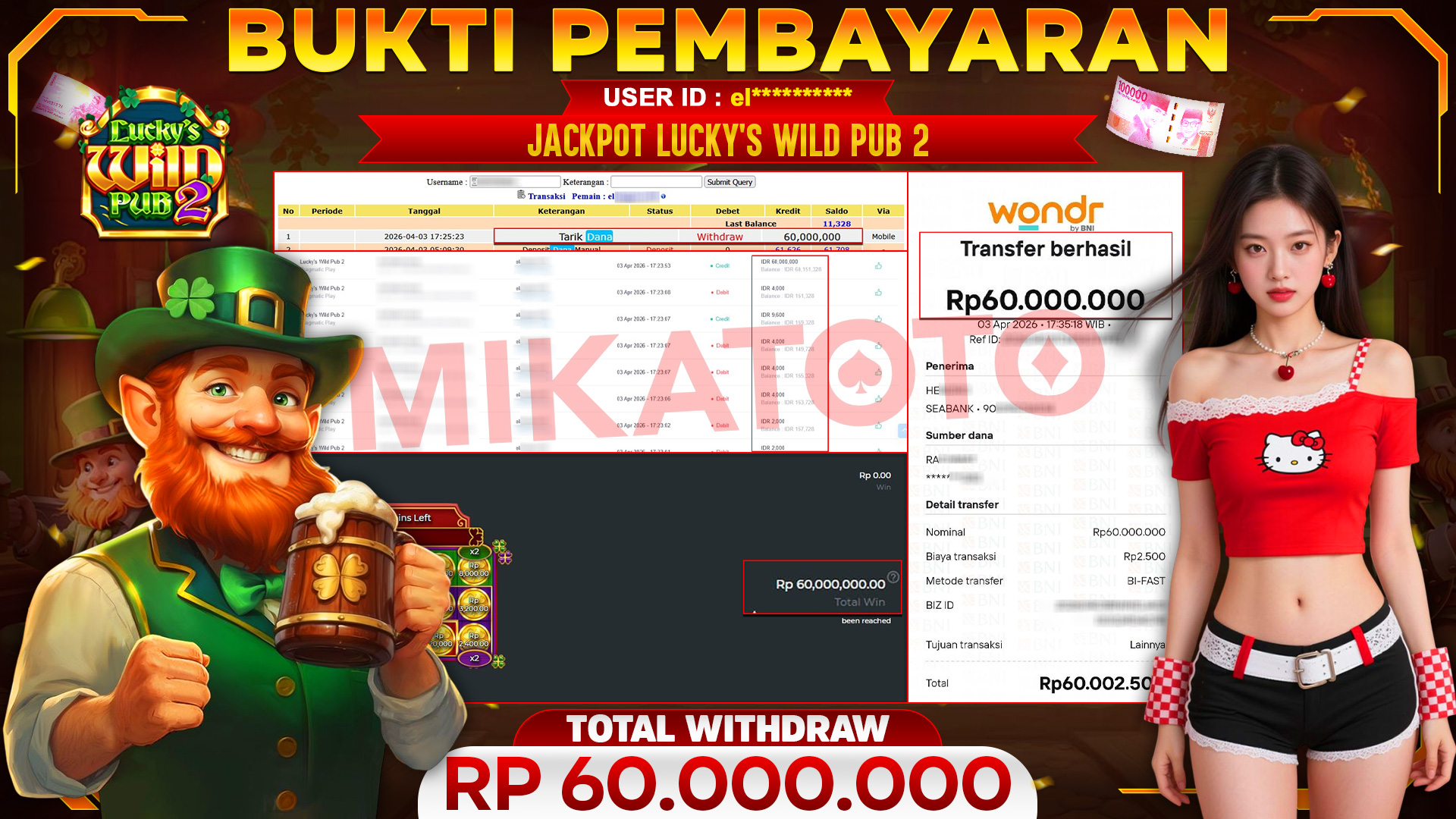 🏆 SELAMAT KEPADA PEMENANG JACKPOT DI Lucky's Wild Pub 2  - Pragmatic Play 60,000,000🏆