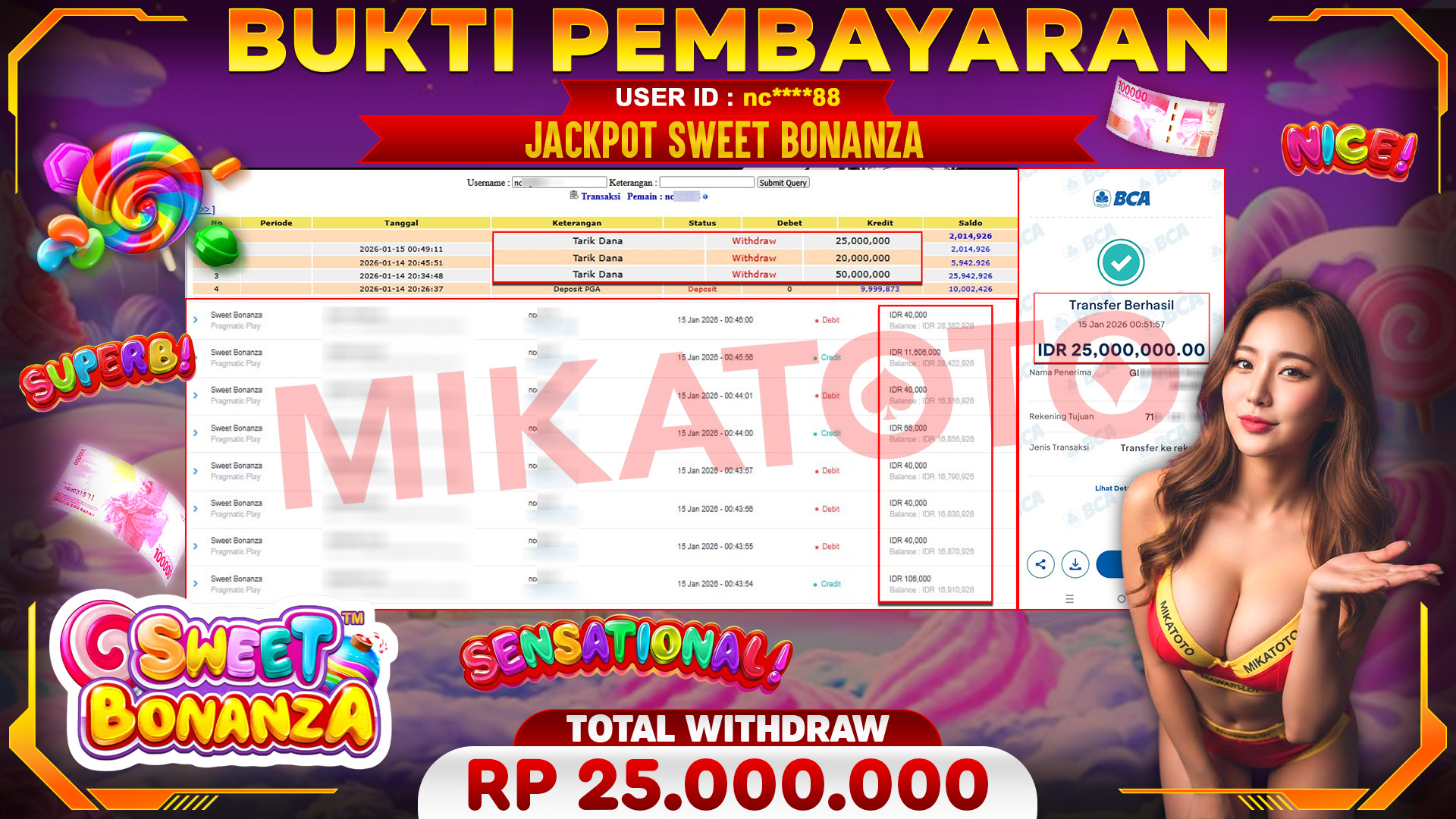 🏆 SELAMAT KEPADA PEMENANG JACKPOT DI Sweet Bonanza - Pragmatic Play 25,000,000🏆