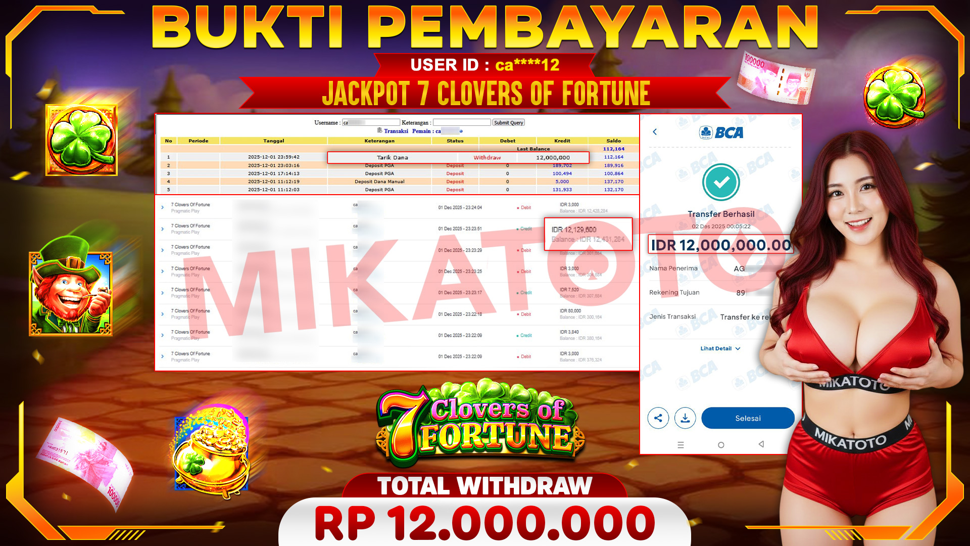 SELAMAT KEPADA PEMENANG JACKPOT DI 7 Clovers Of Fortune - Pragmatic Play 12,000,000🏆