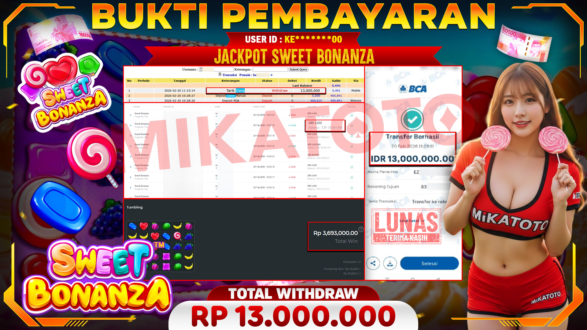 🏆 SELAMAT KEPADA PEMENANG JACKPOT DI Sweet Bonanza - Pragmatic Play 13,000.000🏆
