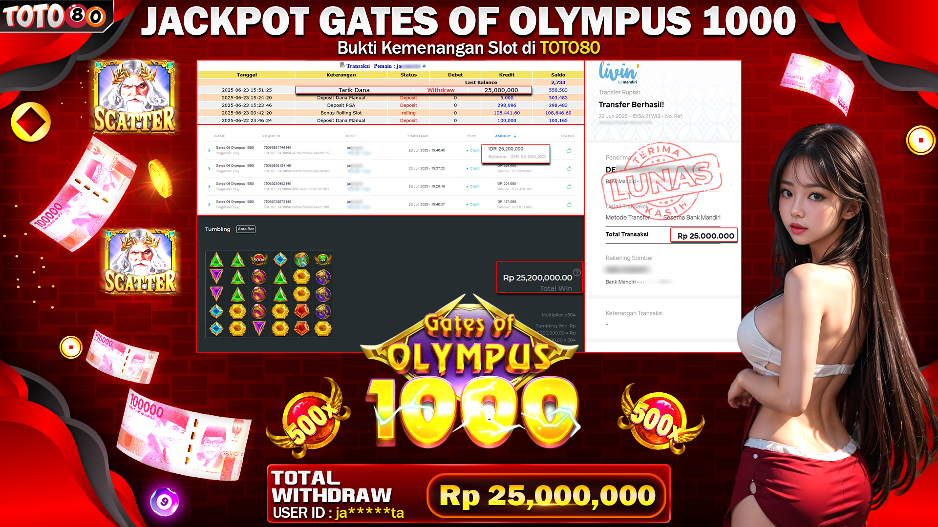 🎉 TOTO80 – JACKPOT SLOT GATES OF OLYMPUS 1000 RP.25,000,000,- TELAH DIBAYARKAN!🎉