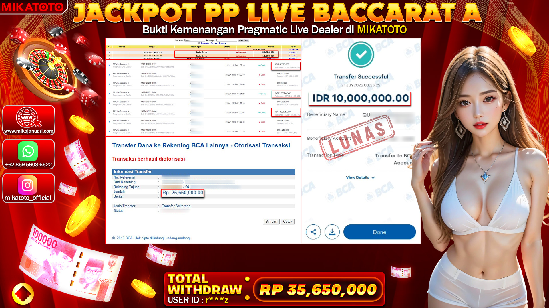🏆 SELAMAT KEPADA PEMENANG JACKPOT DI PP LIVE BACCARAT A 35,650,000🏆
