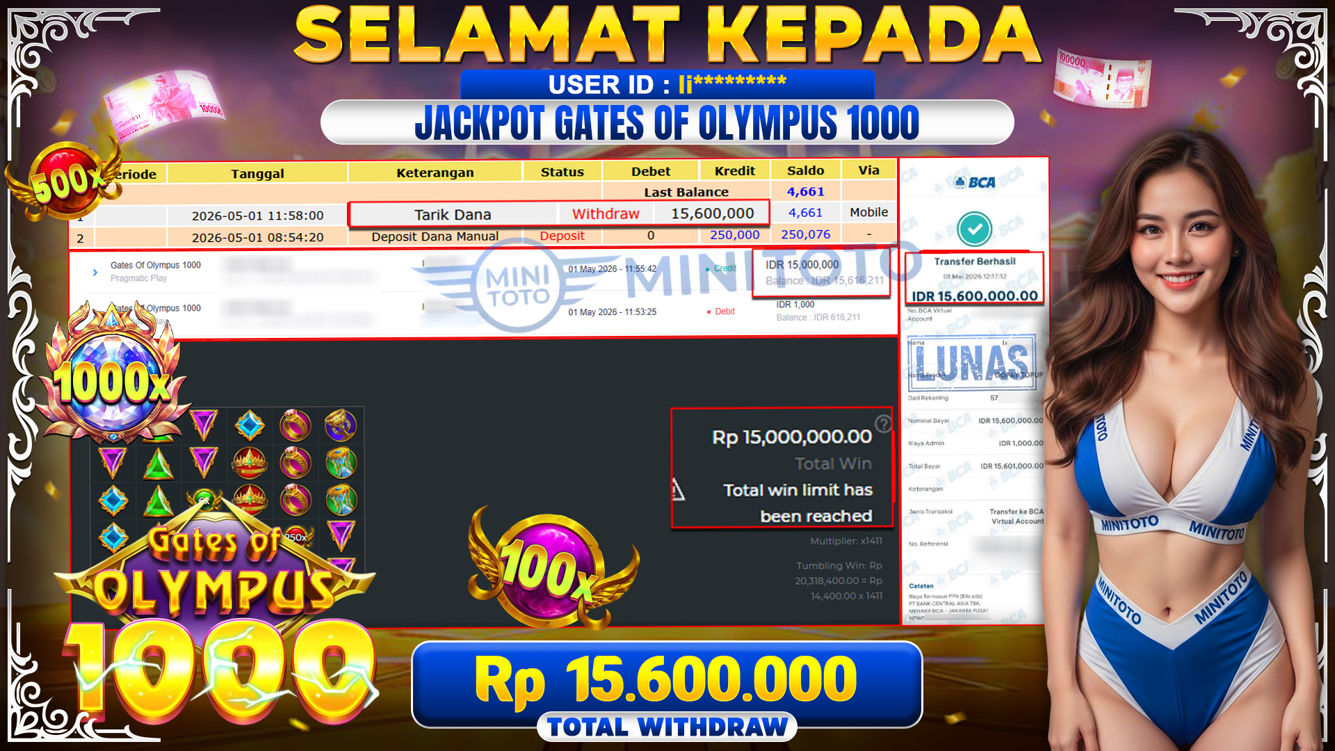 BUKTI JACPOT Gates Of Olympus 1000 - Pragmatic Play