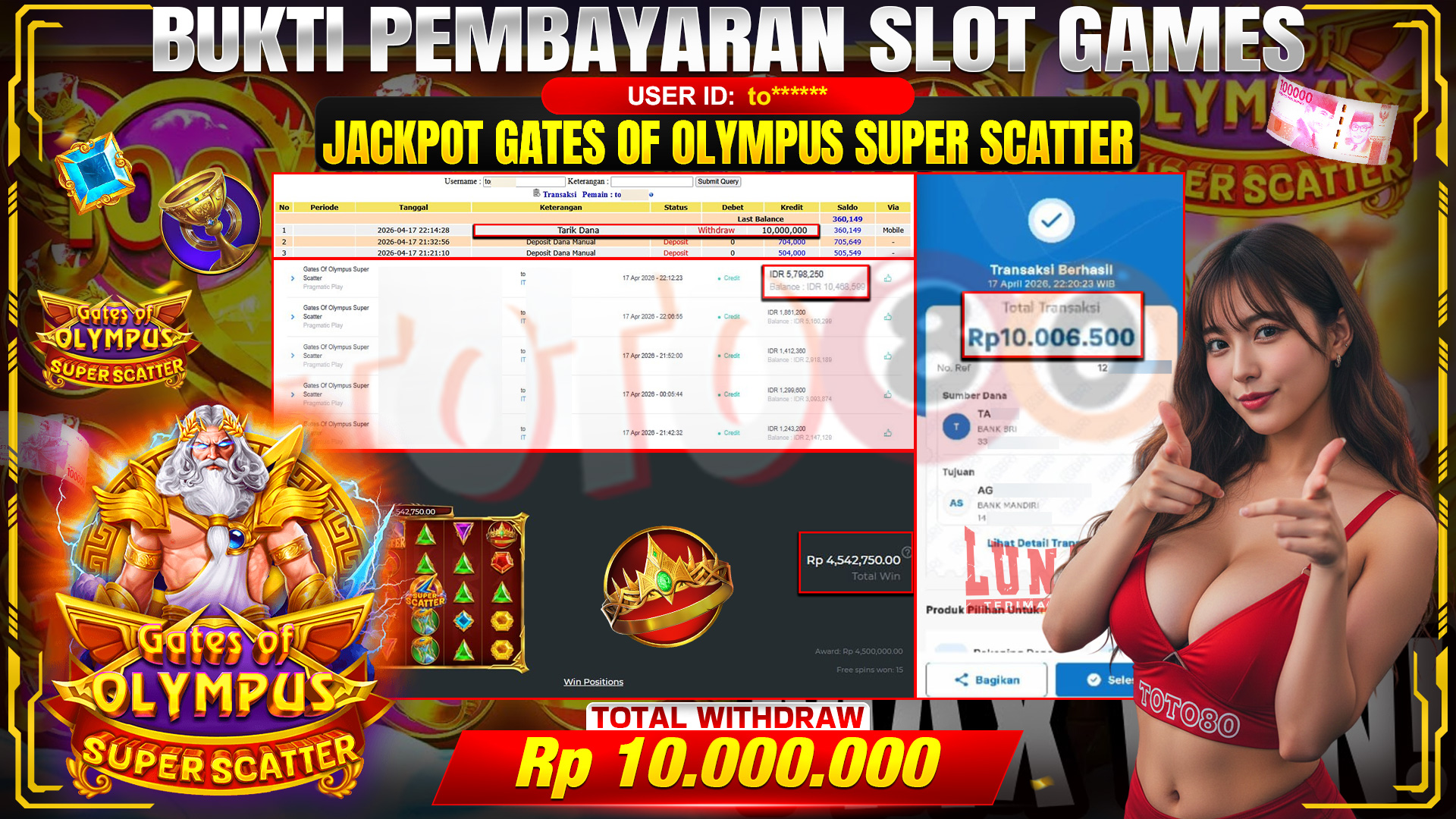 💰🎉TOTO80 – JACKPOT SLOT GATES OF OLYMPUS SUPER SCATTER  RP.10,000,000,- TELAH DIBAYARKAN! 💰🎉