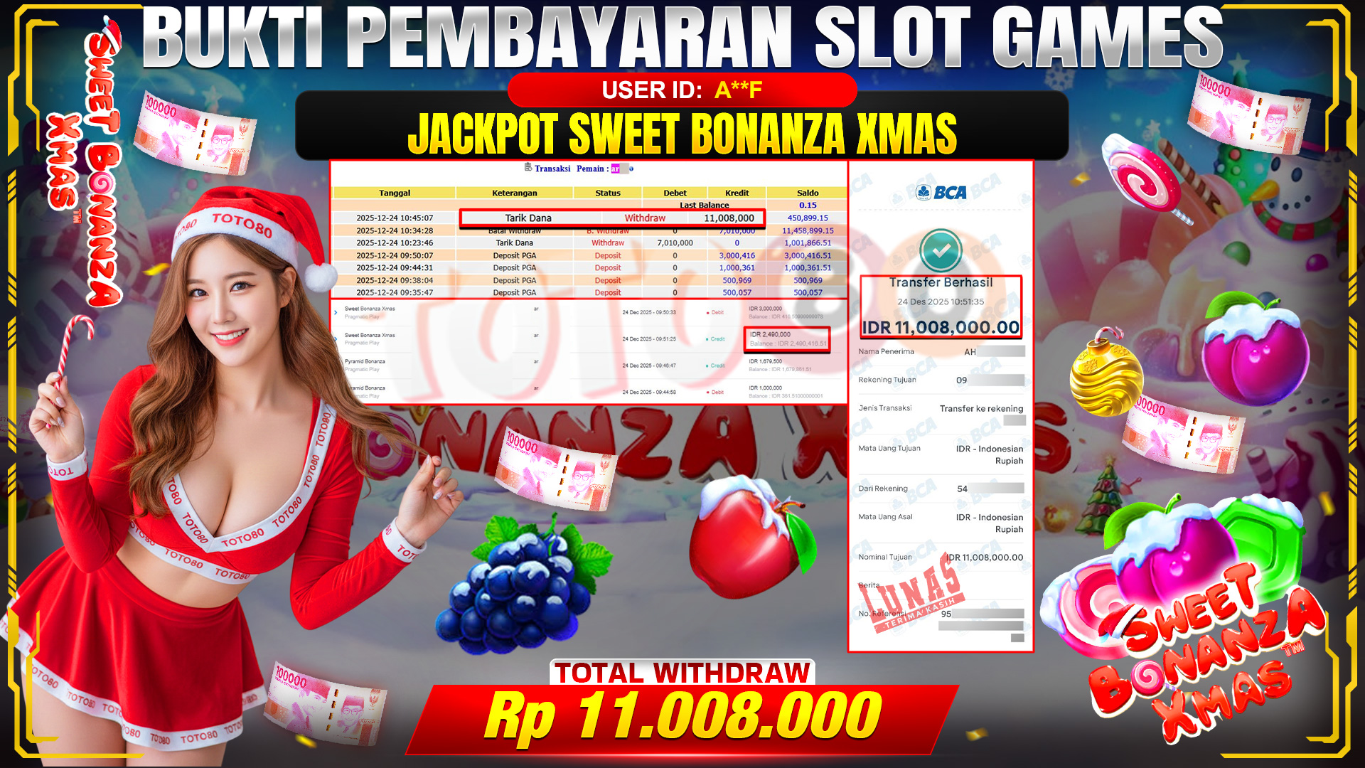 🎉 TOTO80 – JACKPOT SLOT GSweet Bonanza Xmas RP. 11,008,000,- TELAH DIBAYARKAN! 🎉