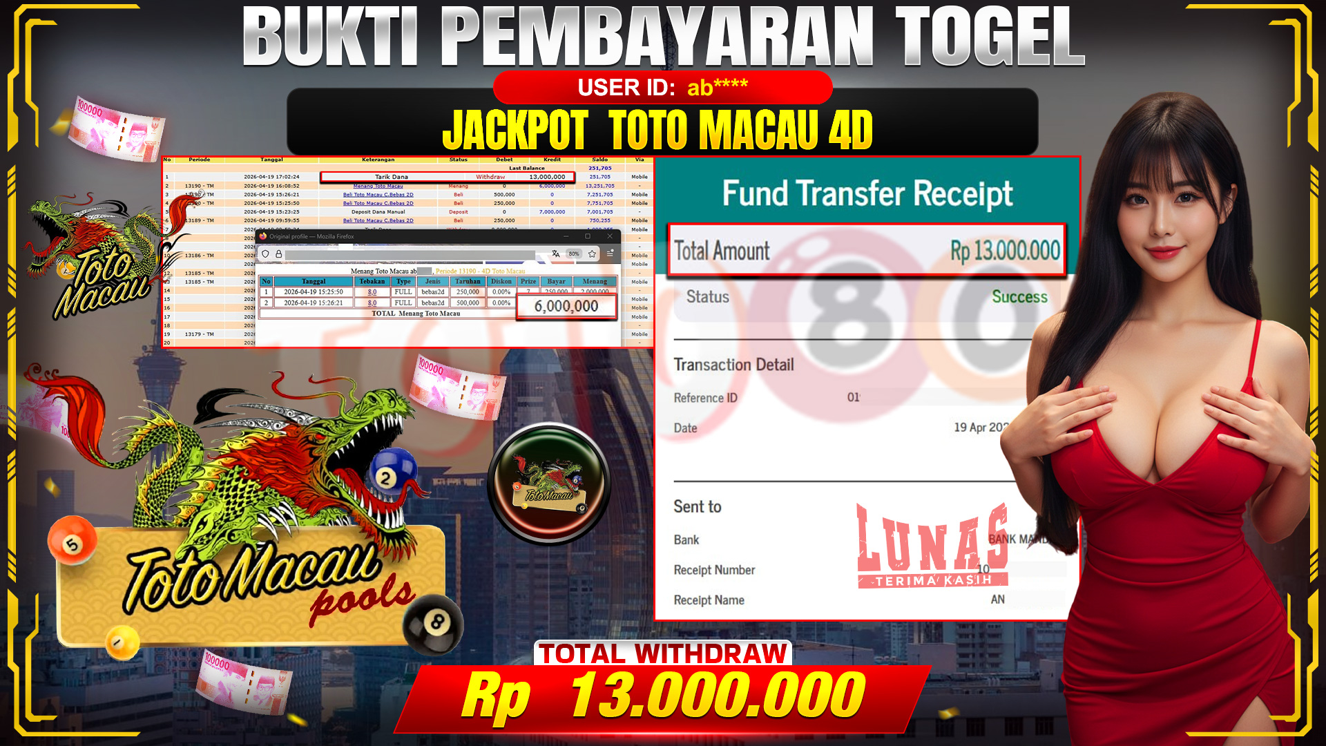 💰🎉 TOTO80 – JACKPOT TOGEL 4D TOTO MACAU  RP. 13,000,000,- TELAH DIBAYARKAN!💰🎉
