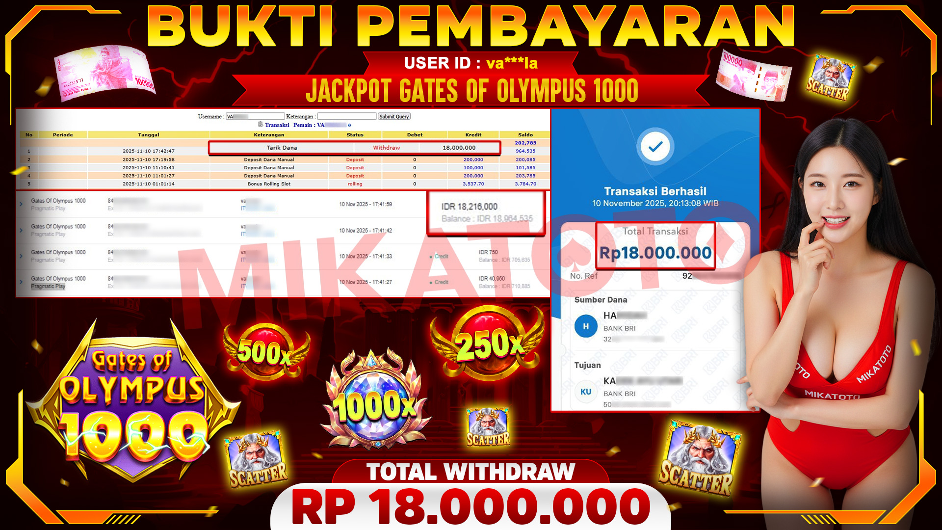 🏆 SELAMAT KEPADA PEMENANG JACKPOT DI Gates Of Olympus 1000 - Pragmatic Play 18,000,000🏆