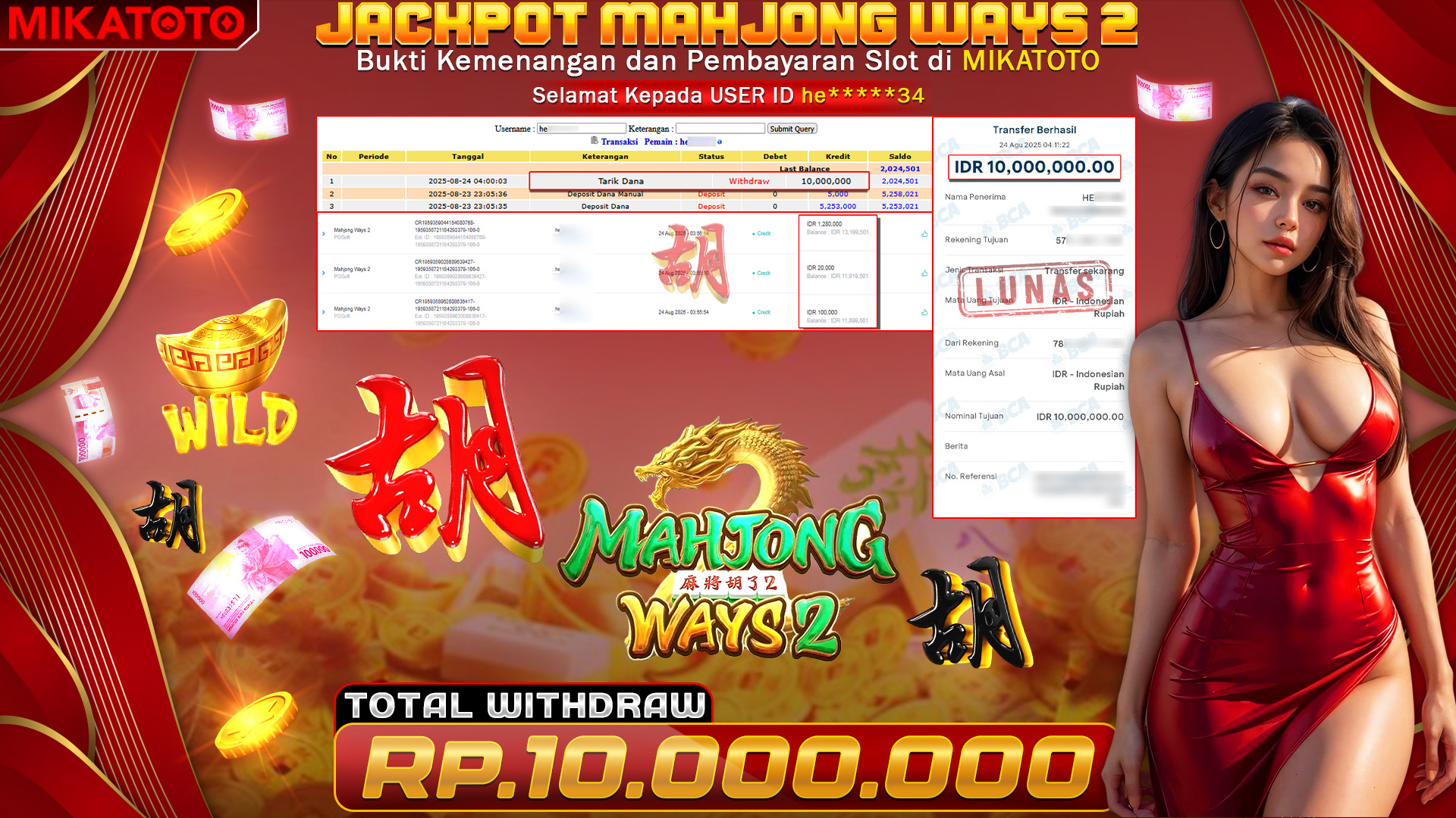 🏆 SELAMAT KEPADA PEMENANG JACKPOT DI Mahjong Ways 2 - PG Soft 10,000,000🏆