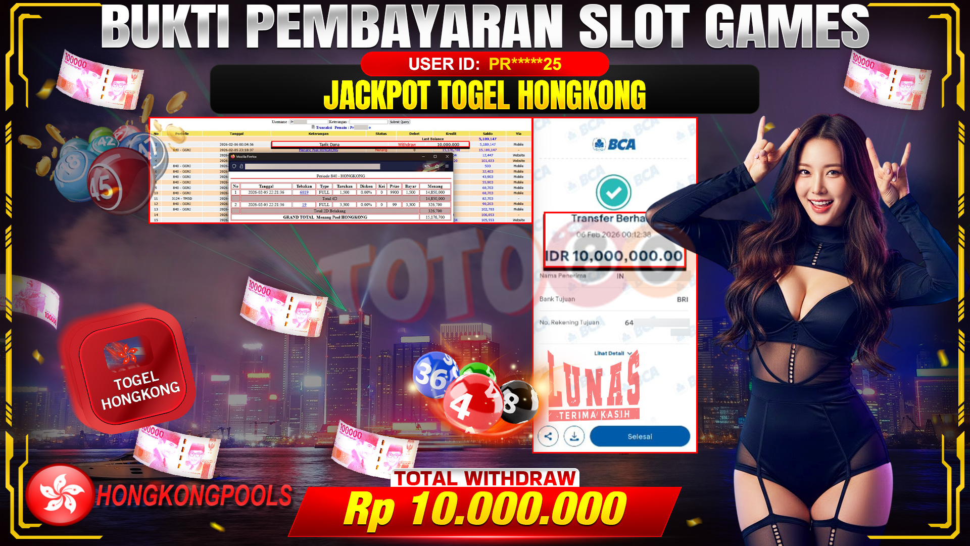 🎉 TOTO80 – JACKPOT POOL HONGKONG RP. 10,000,000,- TELAH DIBAYARKAN! 🎉