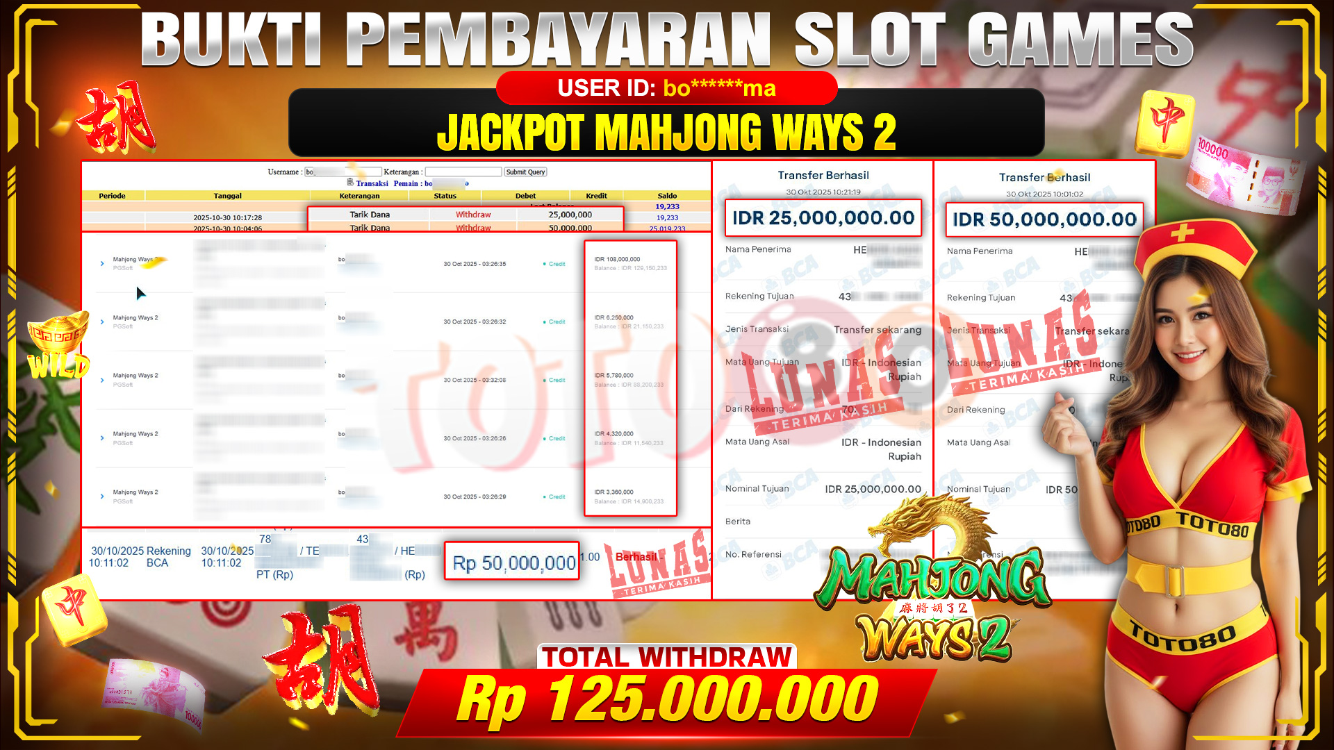 🎉 TOTO80 – JACKPOT SLOT MAHJONG WAYS 2 RP.125.000.000,- TELAH DIBAYARKAN! 🎉