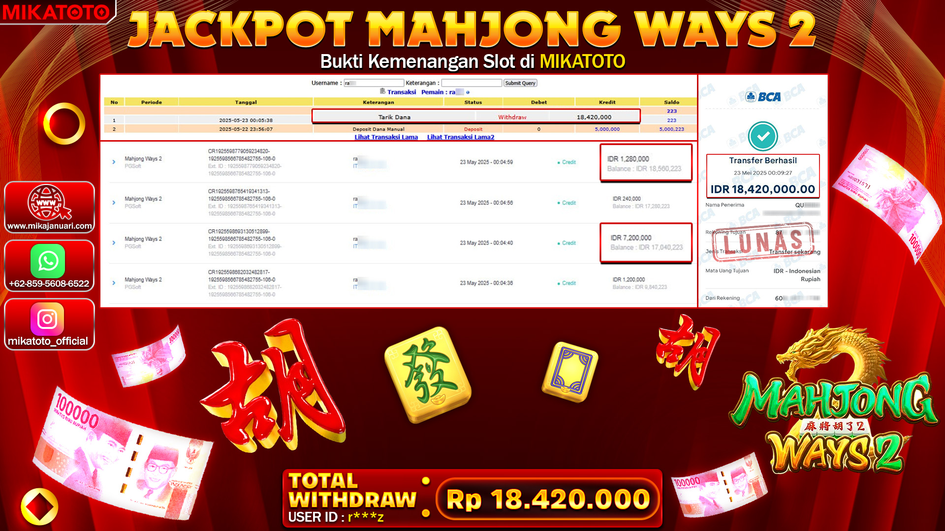 🏆 SELAMAT KEPADA PEMENANG JACKPOT DI MAHJONG WAYS 2 18,420,000🏆