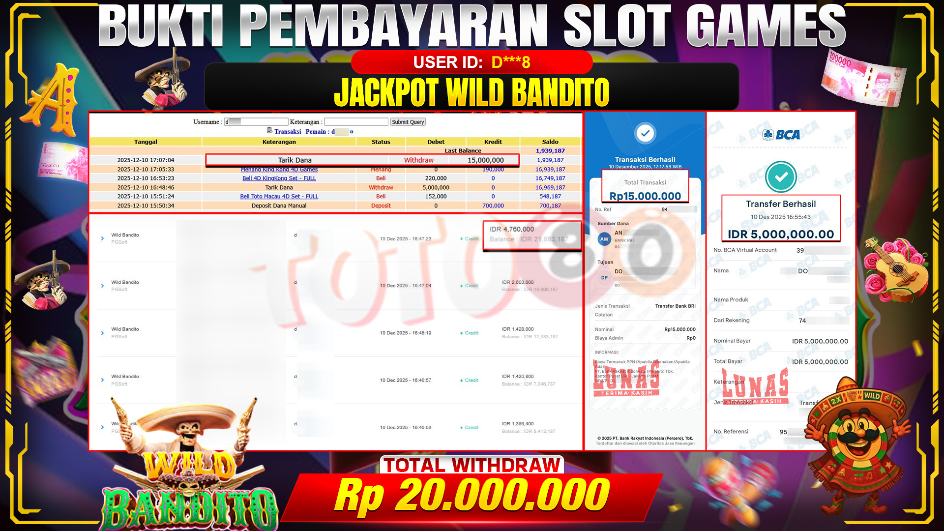 🎉 TOTO80 – JACKPOT SLOT WILD BANDITO RP. 20,000,000,- TELAH DIBAYARKAN! 🎉