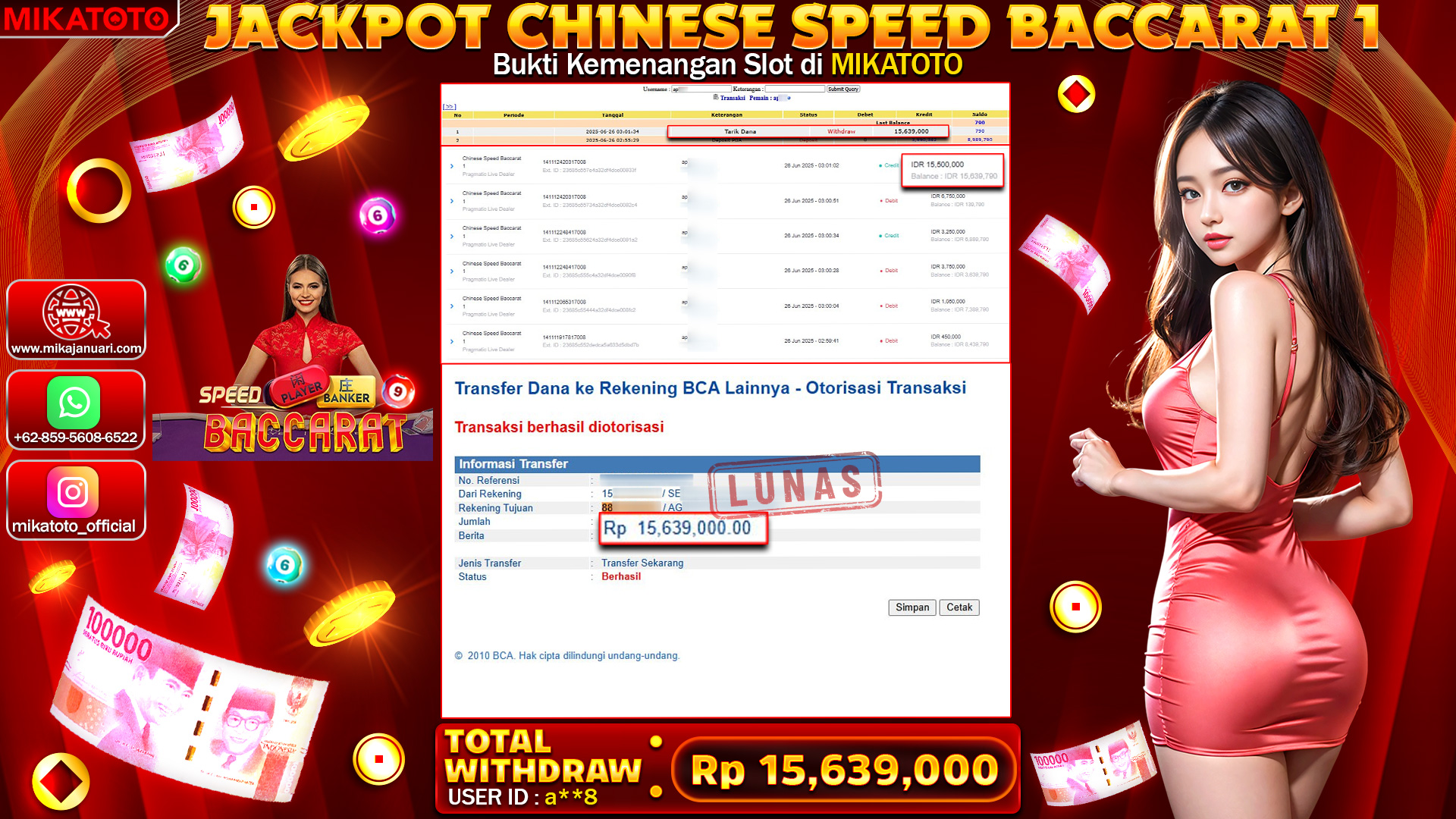 🏆 SELAMAT KEPADA PEMENANG JACKPOT DI Chinese Speed Baccarat 15,639,000🏆