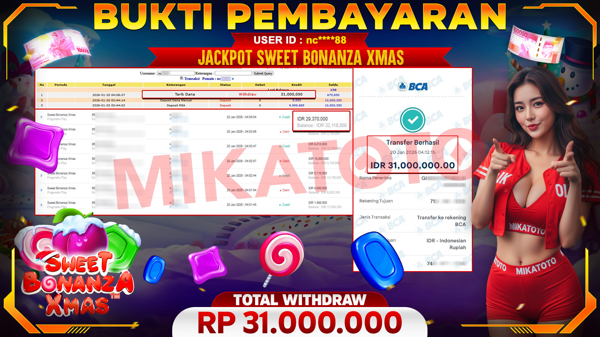 🏆 SELAMAT KEPADA PEMENANG JACKPOT DI Sweet Bonanza Xmas - Pragmatic Play 31,000,000🏆