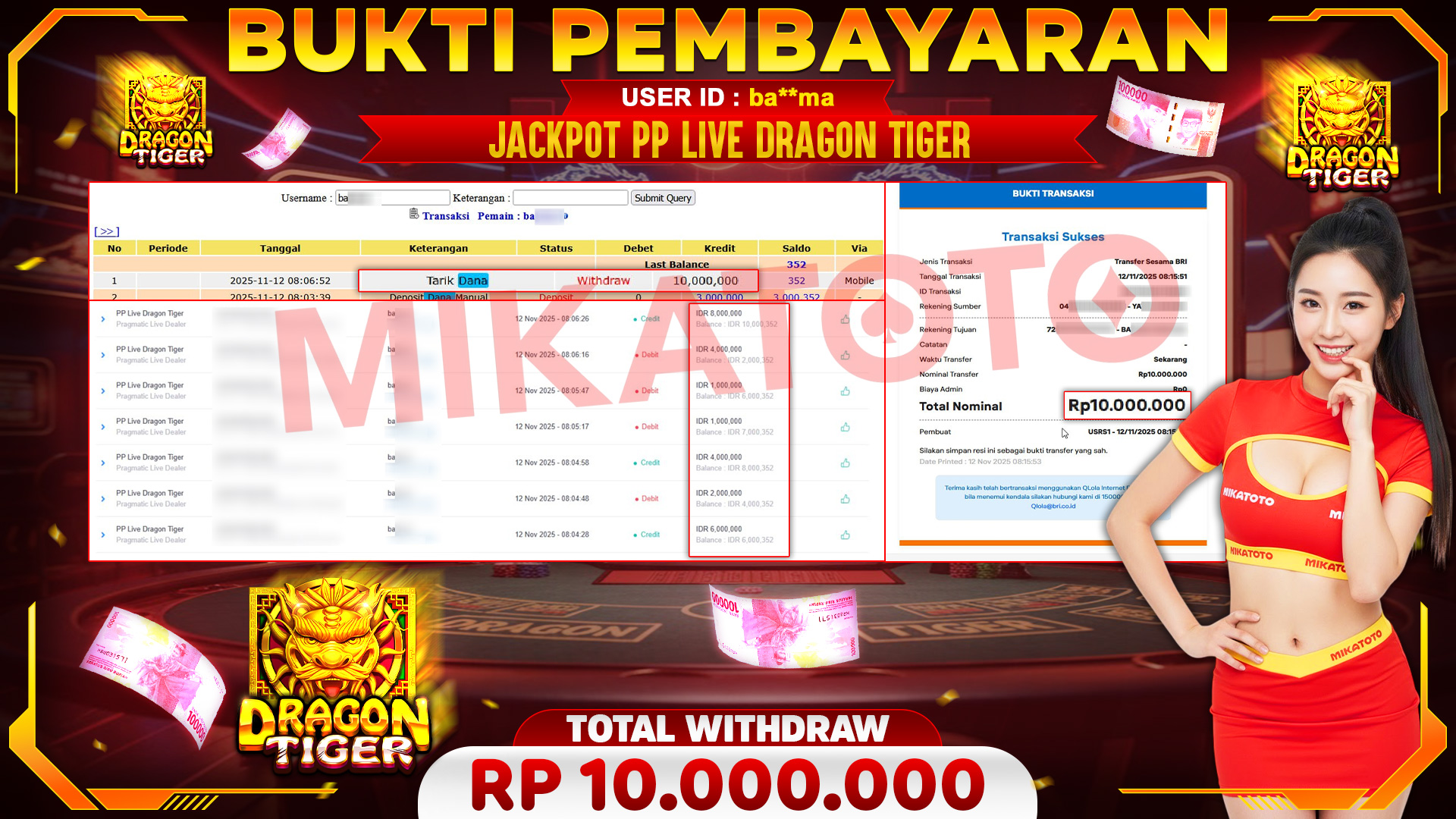 🏆 SELAMAT KEPADA PEMENANG JACKPOT DI PP Live Dragon Tiger  - Pragmatic Live Dealer 10,000,000🏆