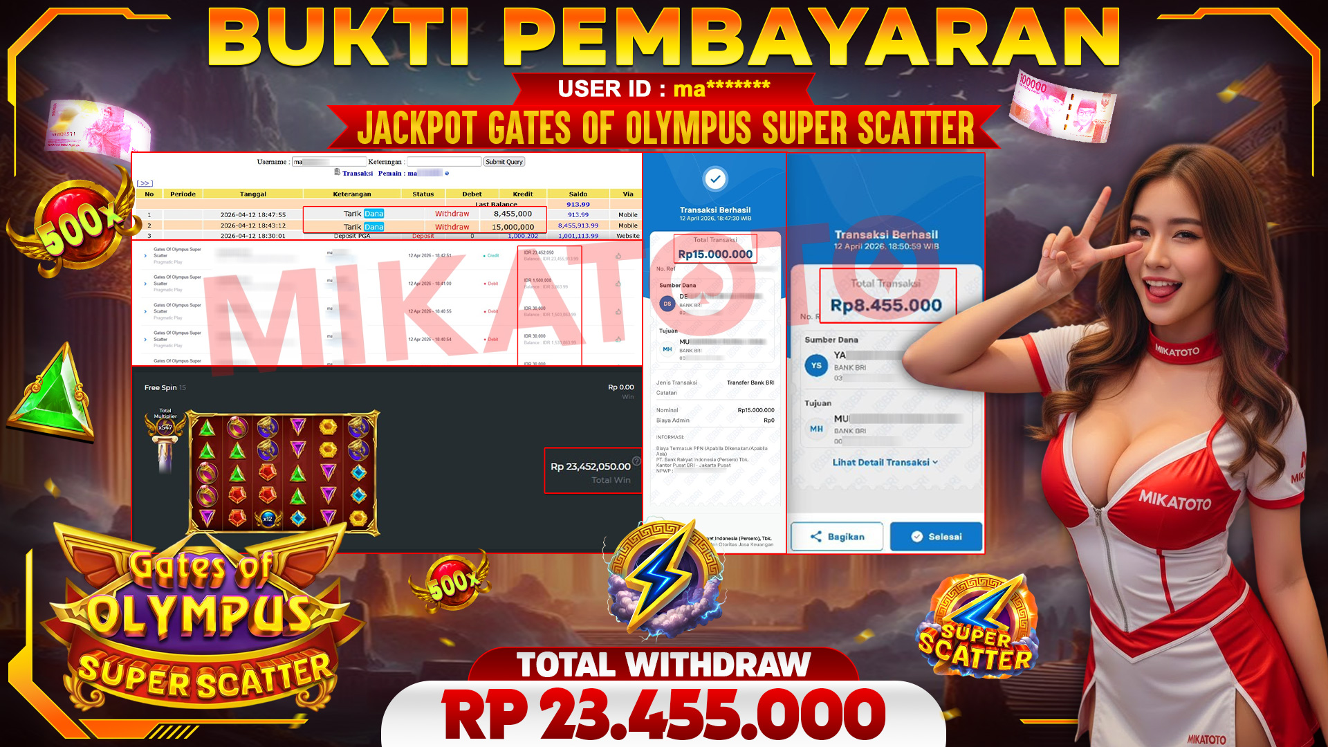 🏆 SELAMAT KEPADA PEMENANG JACKPOT DI Gates Of Olympus Super Scatter - Pragmatic Play 23,455.000🏆