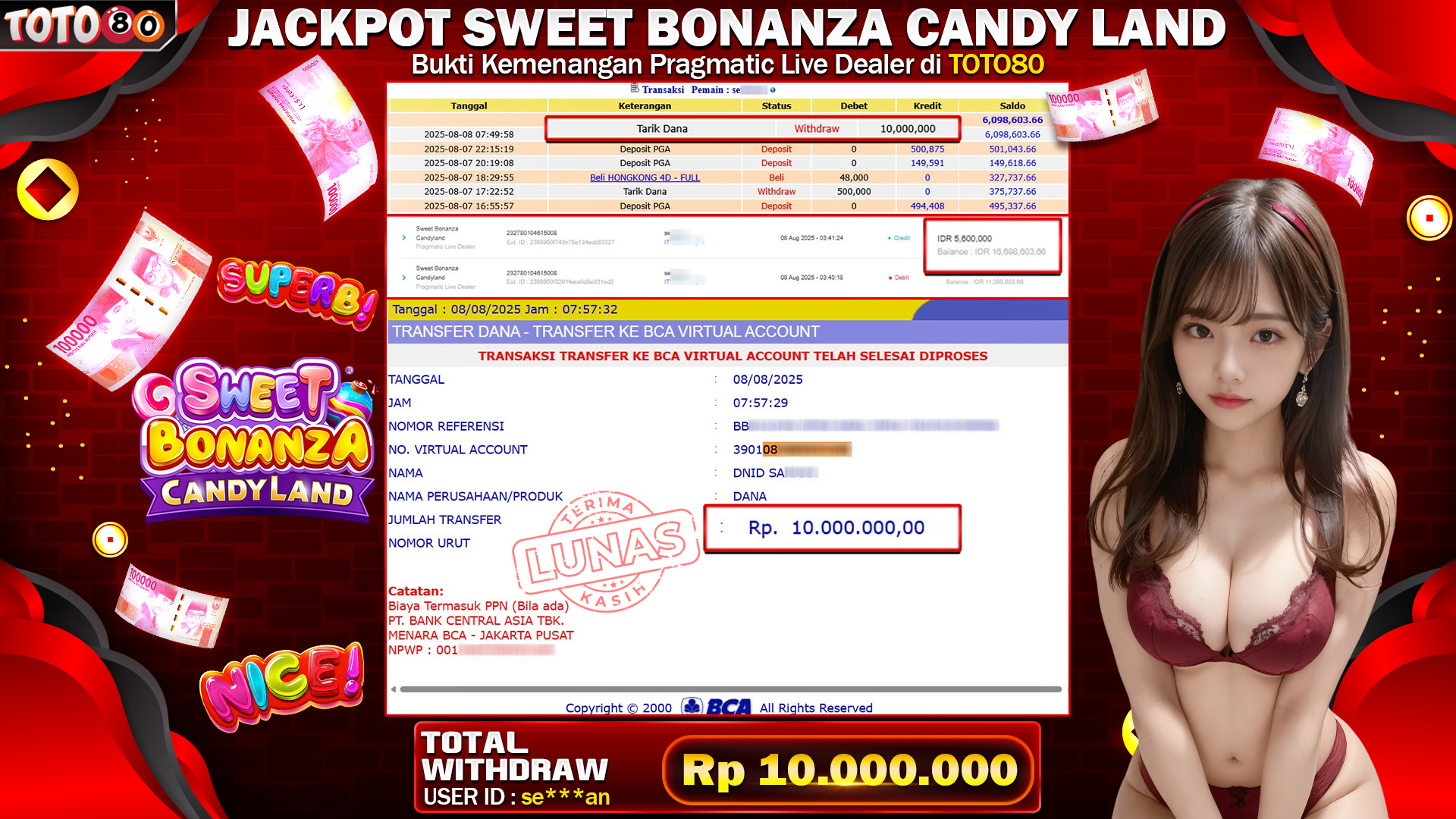 🎉 TOTO80 – JACKPOT GAME SWEET BONANZA CANDY LAND RP.10,000,000,- TELAH DIBAYARKAN! 🎉