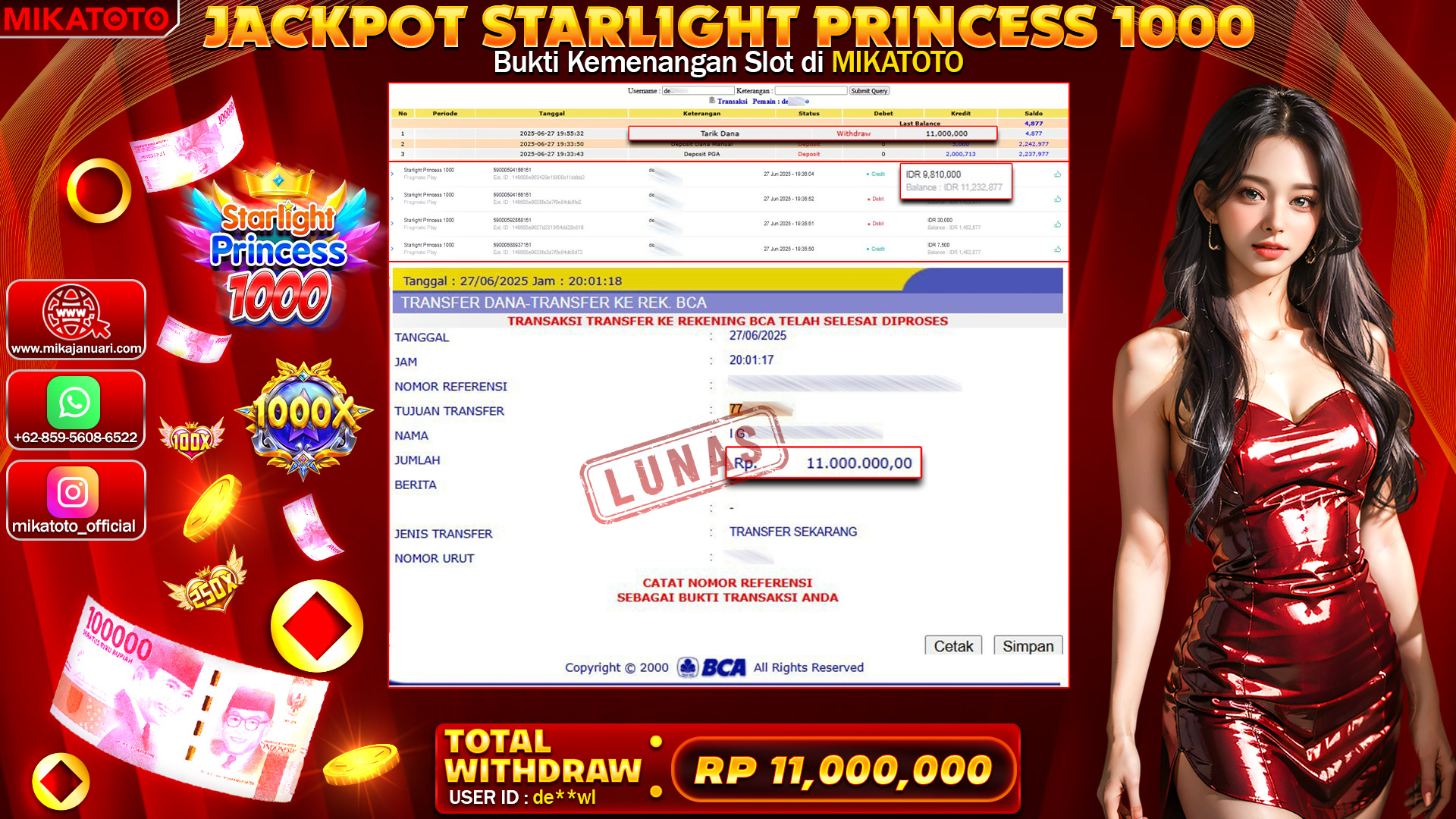 🏆 SELAMAT KEPADA PEMENANG JACKPOT DI Starlight Princess 1000 11,000,000🏆